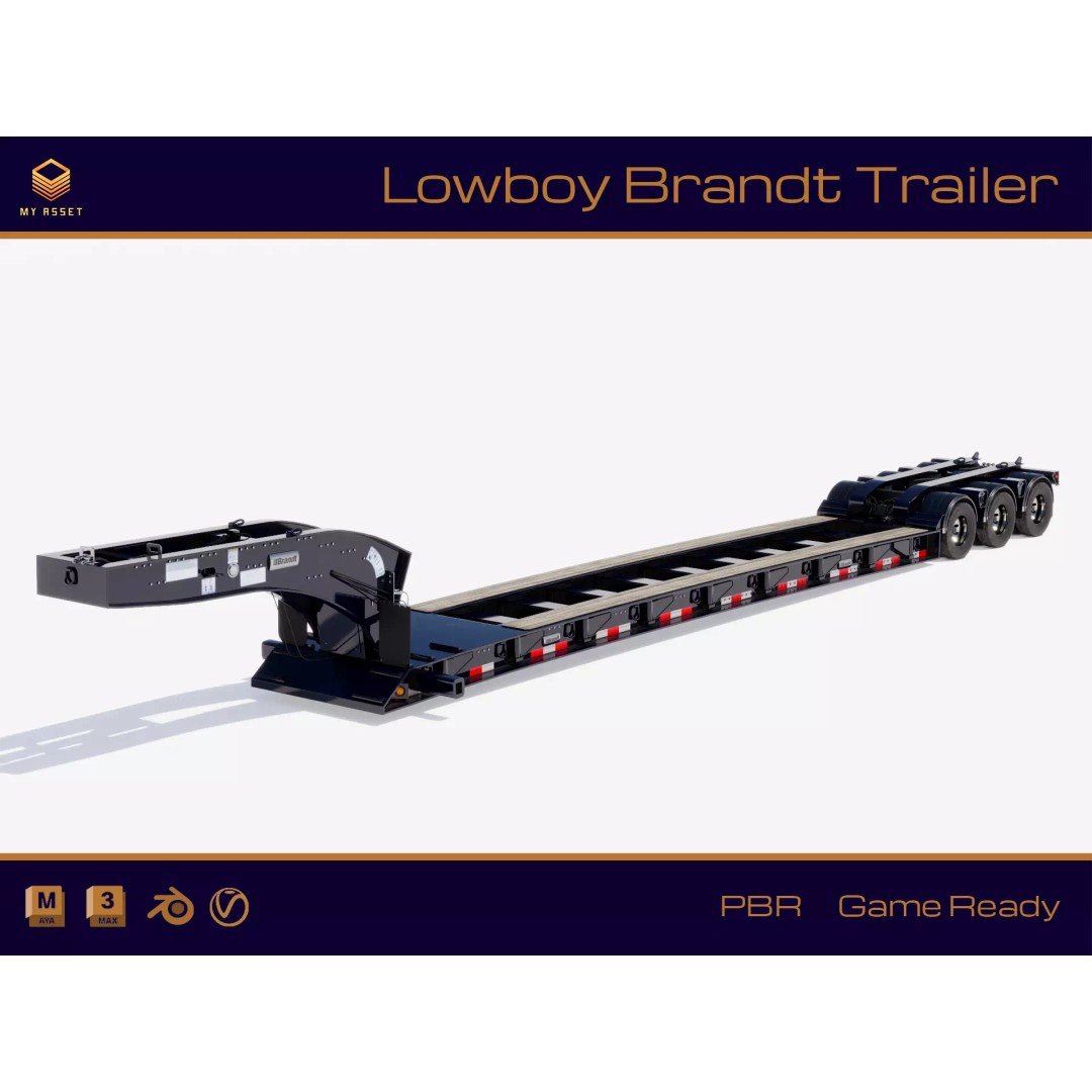 Lowboy Trailer 3D Model – Low Poly PBR Asset for Games - View 2