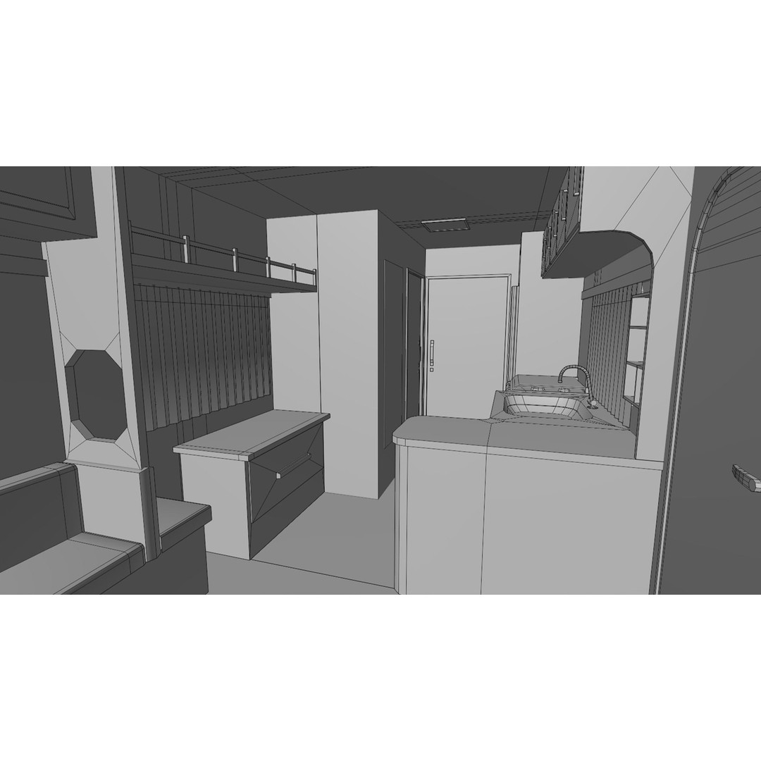Karmann Ghia Kc 3D Model – Low Poly Game-Ready Caravan Interior - View 24