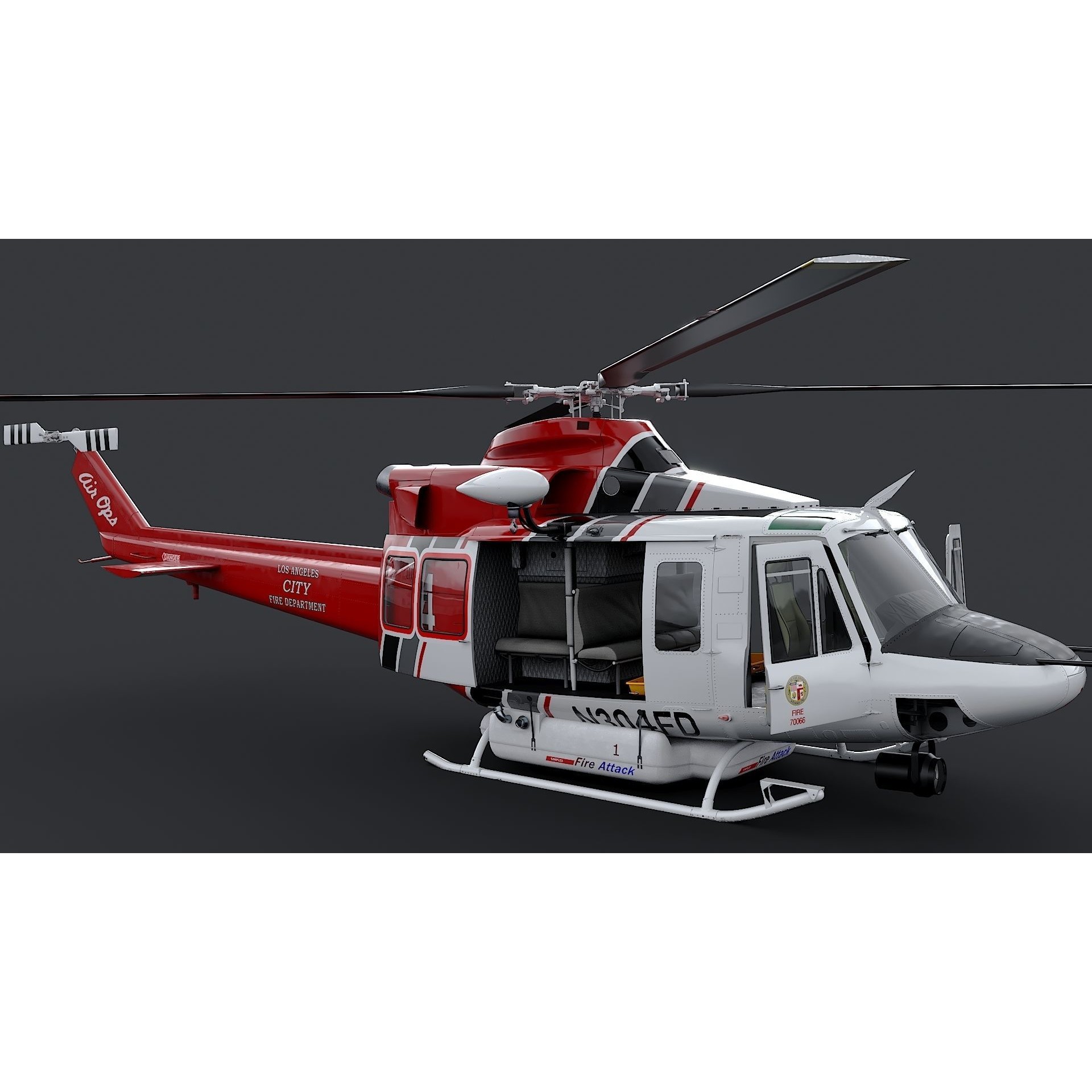 Bell 412 LAFD - Low-Poly Game-Ready 3D Model - View 10