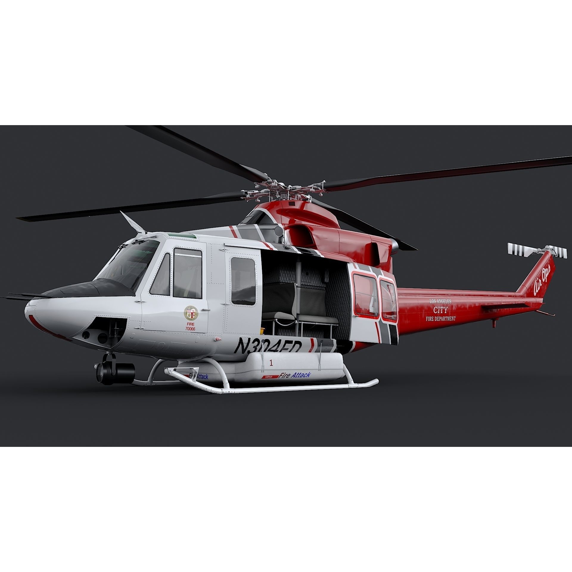Bell 412 LAFD - Low-Poly Game-Ready 3D Model - View 11