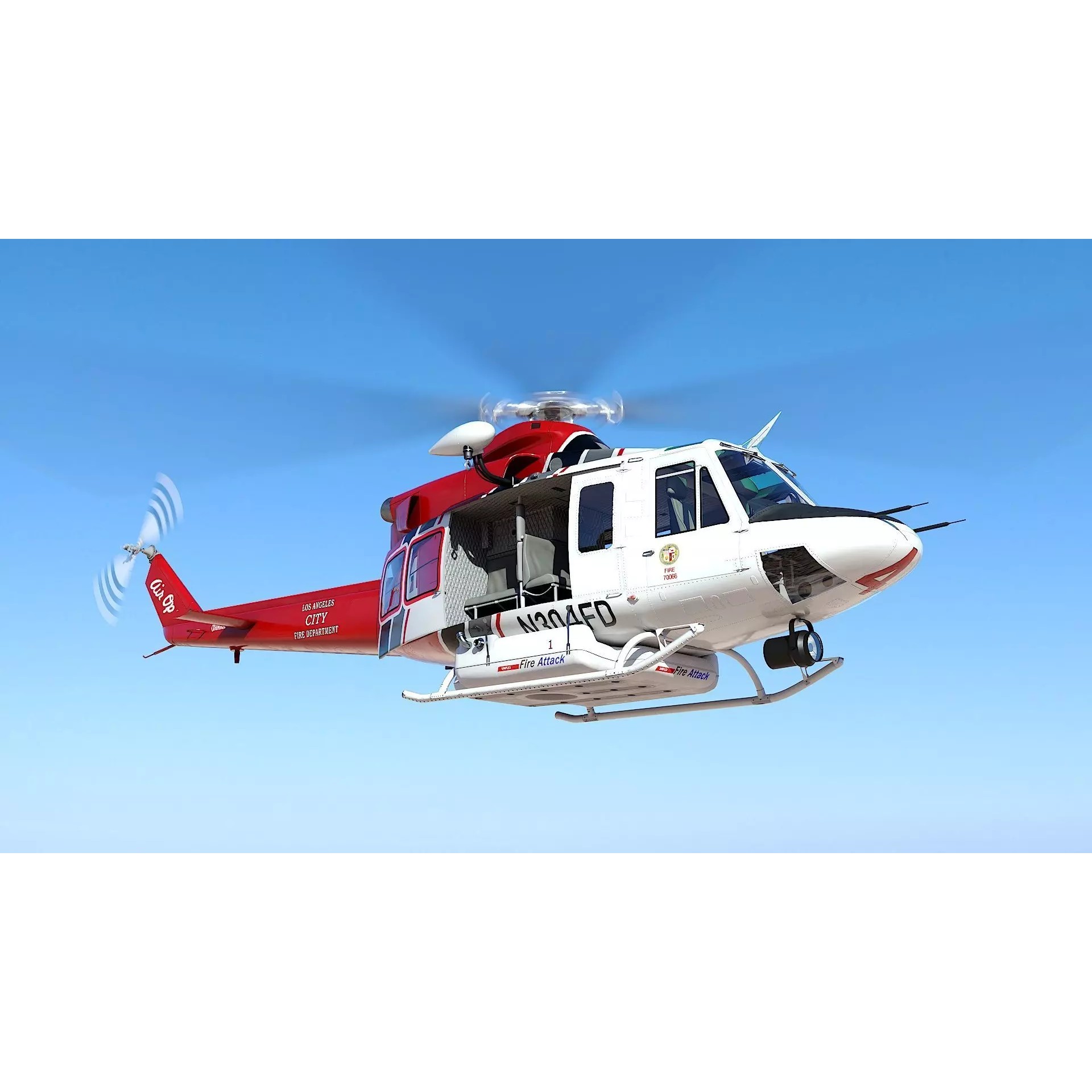 Bell 412 LAFD - Low-Poly Game-Ready 3D Model - View 2
