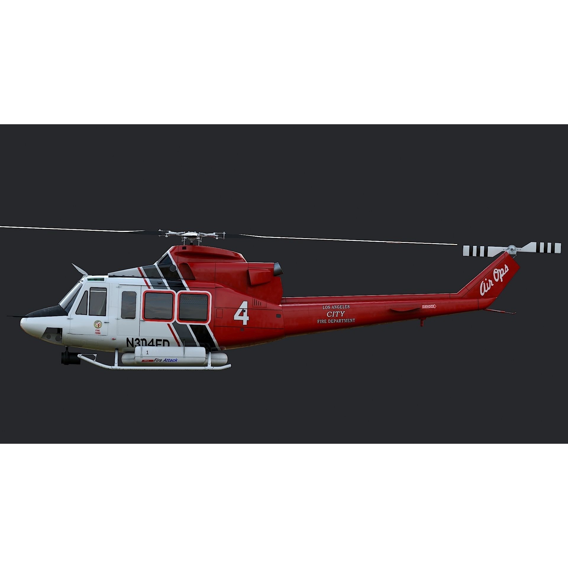 Bell 412 LAFD - Low-Poly Game-Ready 3D Model - View 28