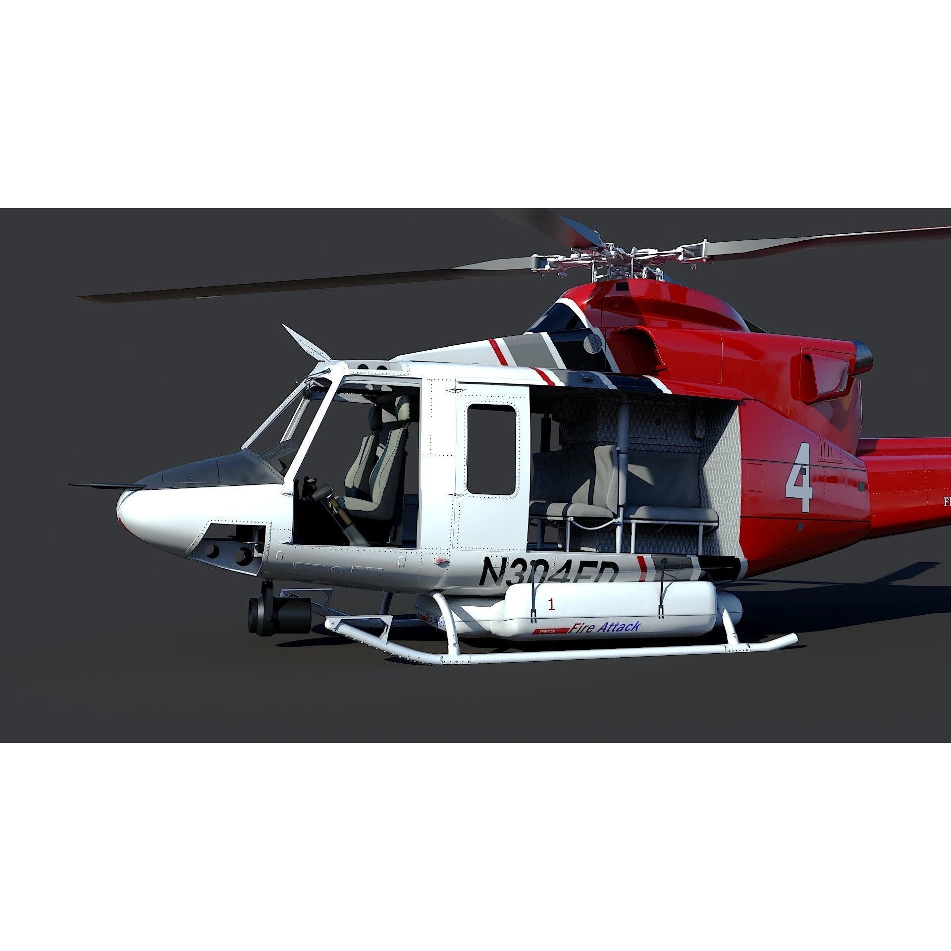 Bell 412 LAFD - Low-Poly Game-Ready 3D Model - View 29