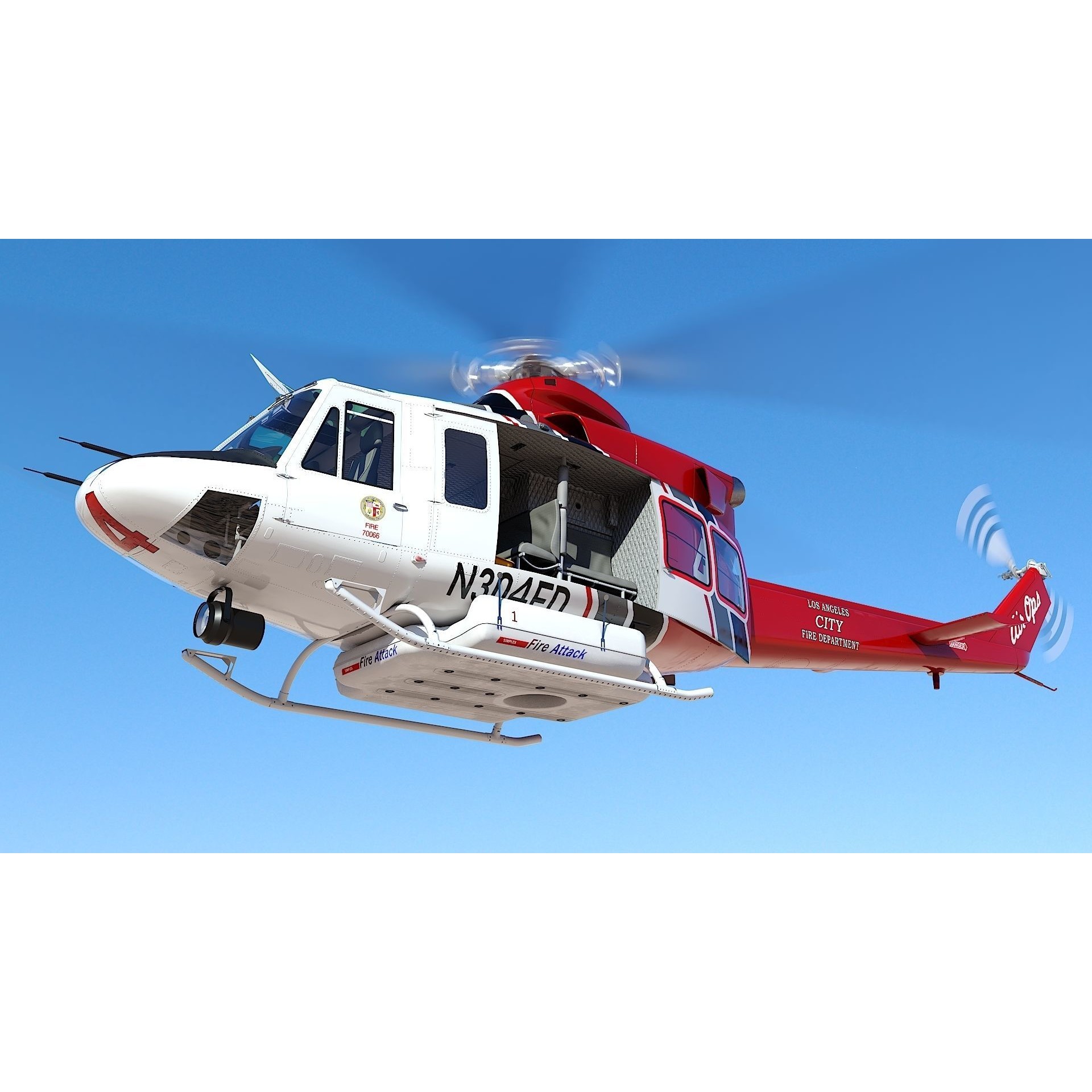 Bell 412 LAFD - Low-Poly Game-Ready 3D Model - View 3
