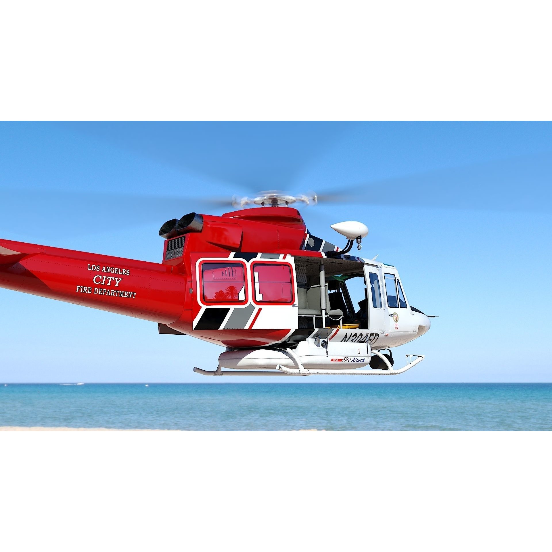 Bell 412 LAFD - Low-Poly Game-Ready 3D Model - View 4