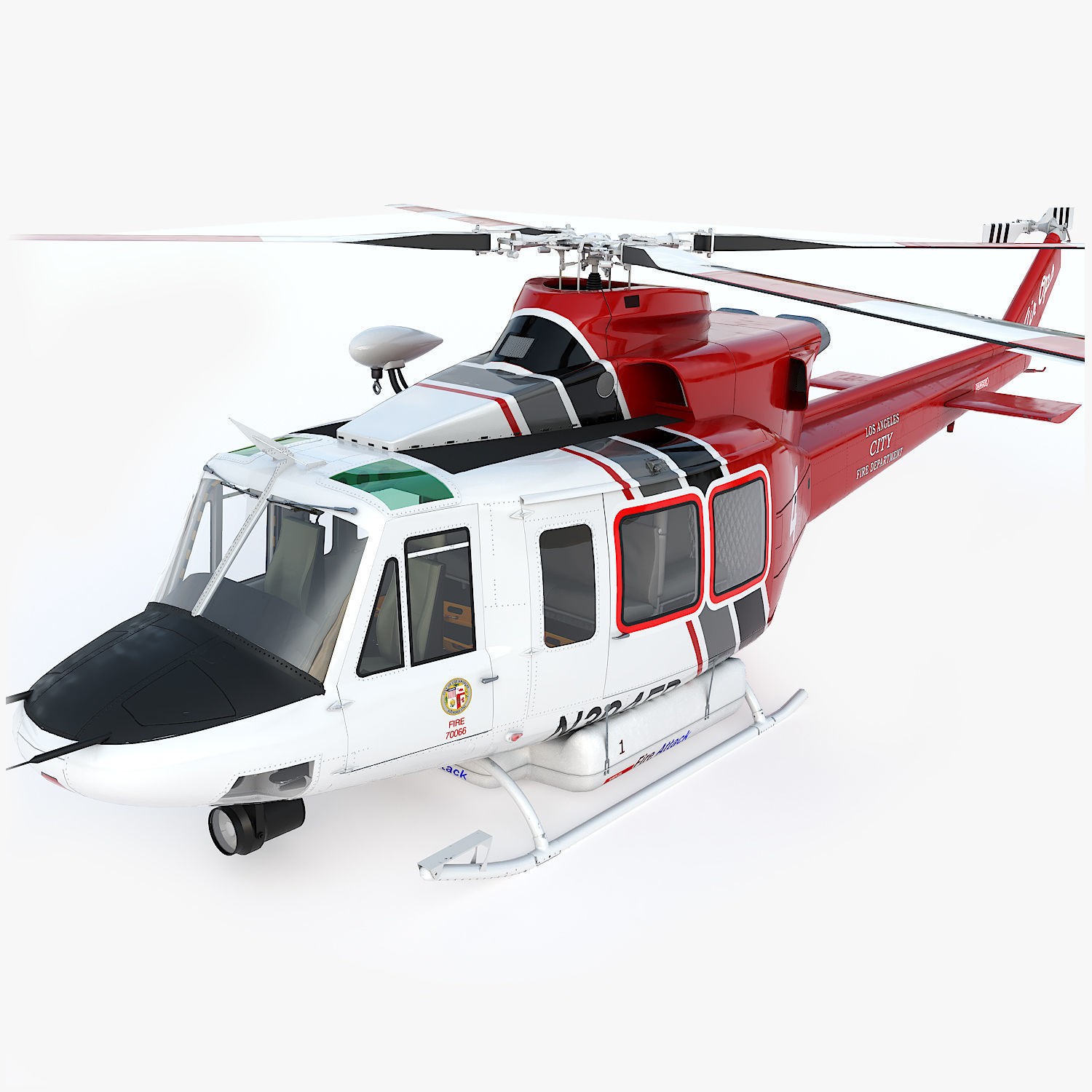 Bell 412 LAFD - Low-Poly Game-Ready 3D Model - View 5