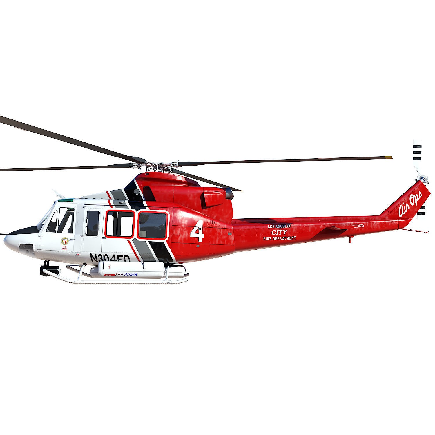 Bell 412 LAFD - Low-Poly Game-Ready 3D Model - View 6