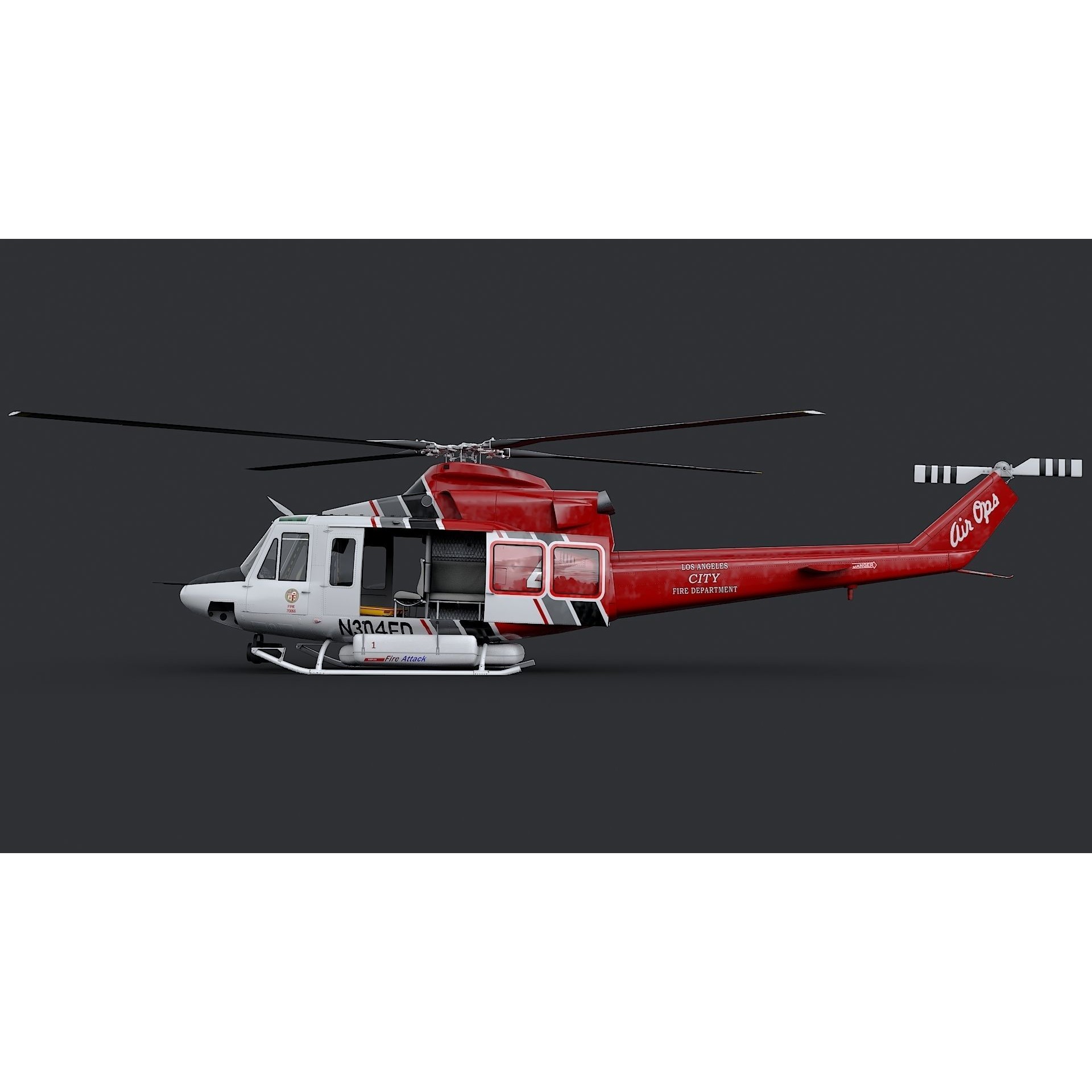Bell 412 LAFD - Low-Poly Game-Ready 3D Model - View 7