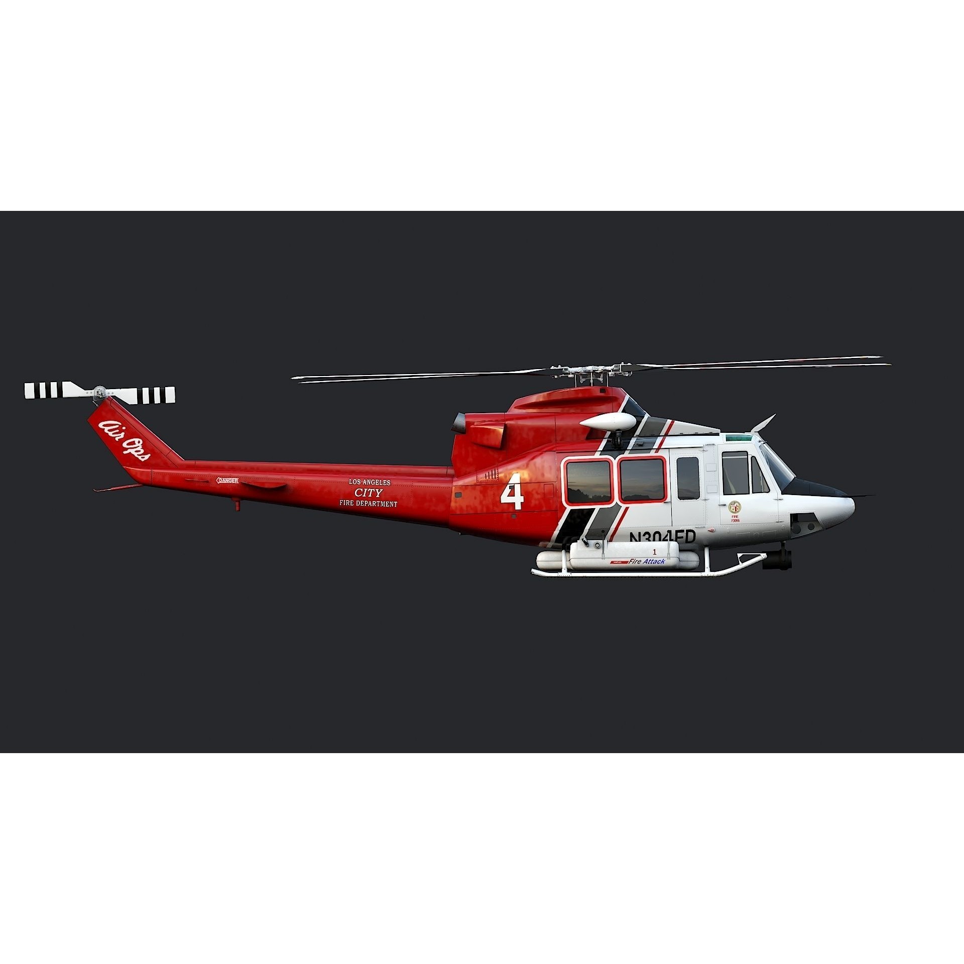 Bell 412 LAFD - Low-Poly Game-Ready 3D Model - View 8
