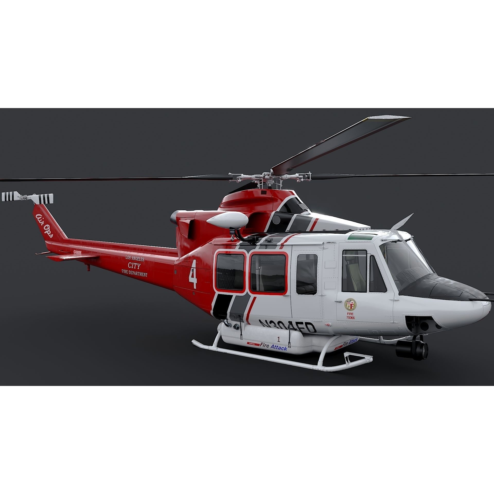 Bell 412 LAFD - Low-Poly Game-Ready 3D Model - View 9