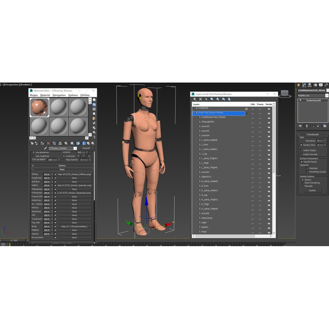Female Crash Test Dummy 3D Model – Low Poly PBR Asset, FBX - View 11