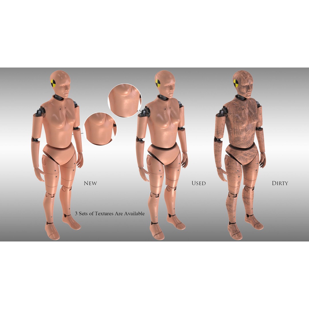 Female Crash Test Dummy 3D Model – Low Poly PBR Asset, FBX - View 3