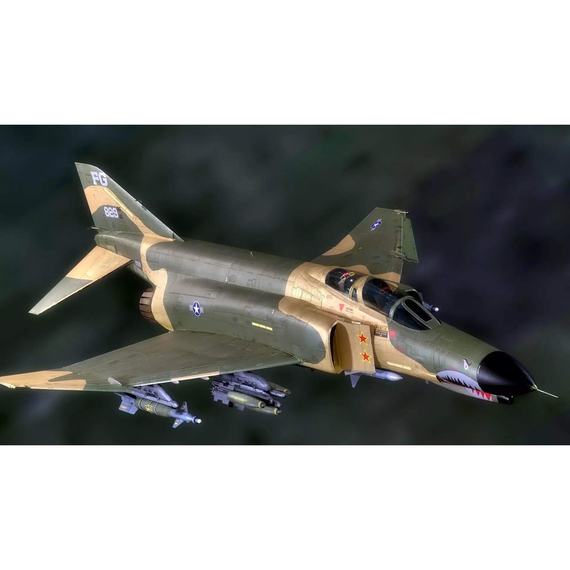 F4 Phantom 2 - Low-Poly Game-Ready 3D Model - View 8
