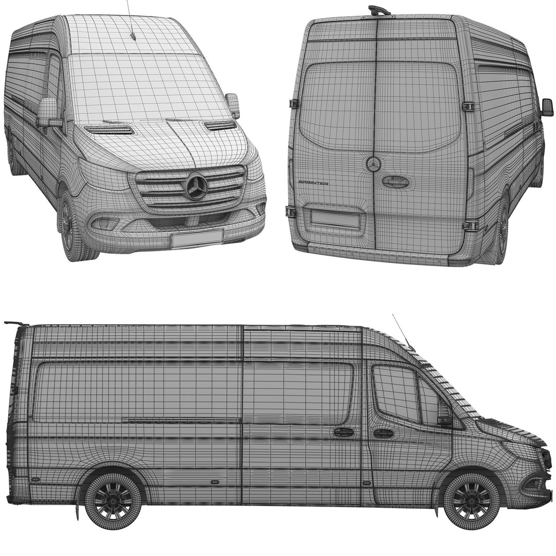 Mercedes-Benz Sprinter L3H2 3D Model – Detailed Minivan Asset, FBX, OBJ - View 25