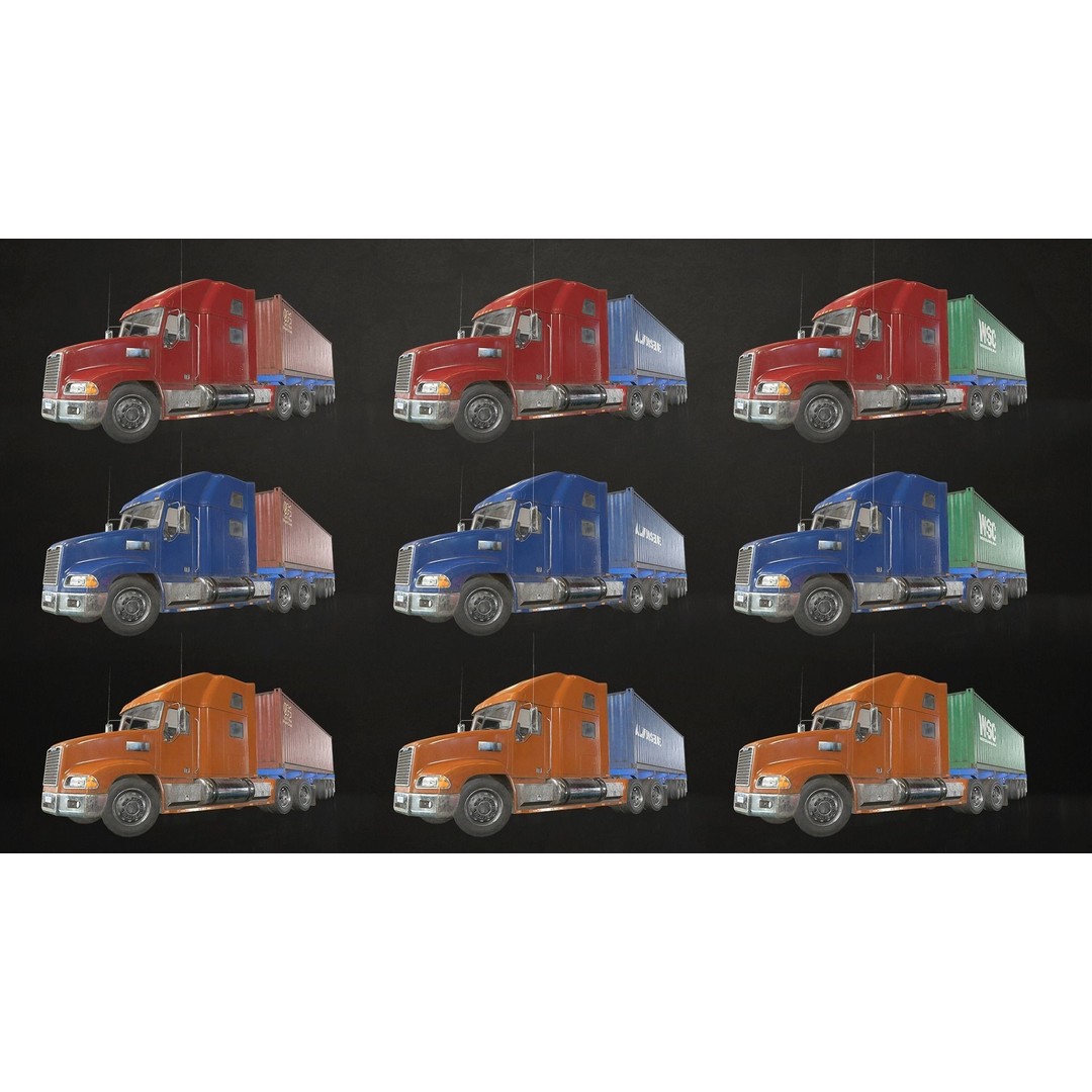 Semi Truck 3D Model – Low Poly Game Ready Collection, FBX - View 13