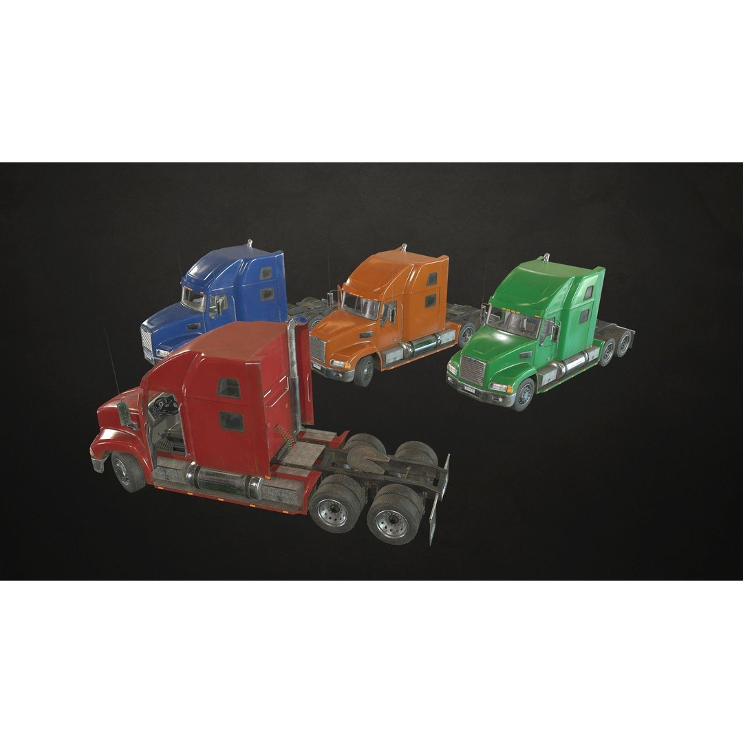 Semi Truck 3D Model – Low Poly Game Ready Collection, FBX - View 14