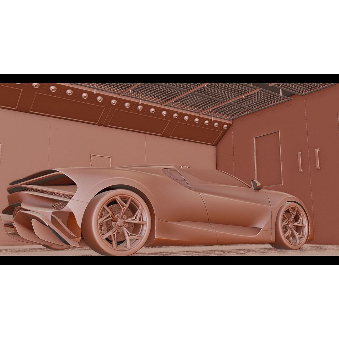 Car Lighting Studio 3D Model – Low Poly Paint Booth for Automotive Display - View 11