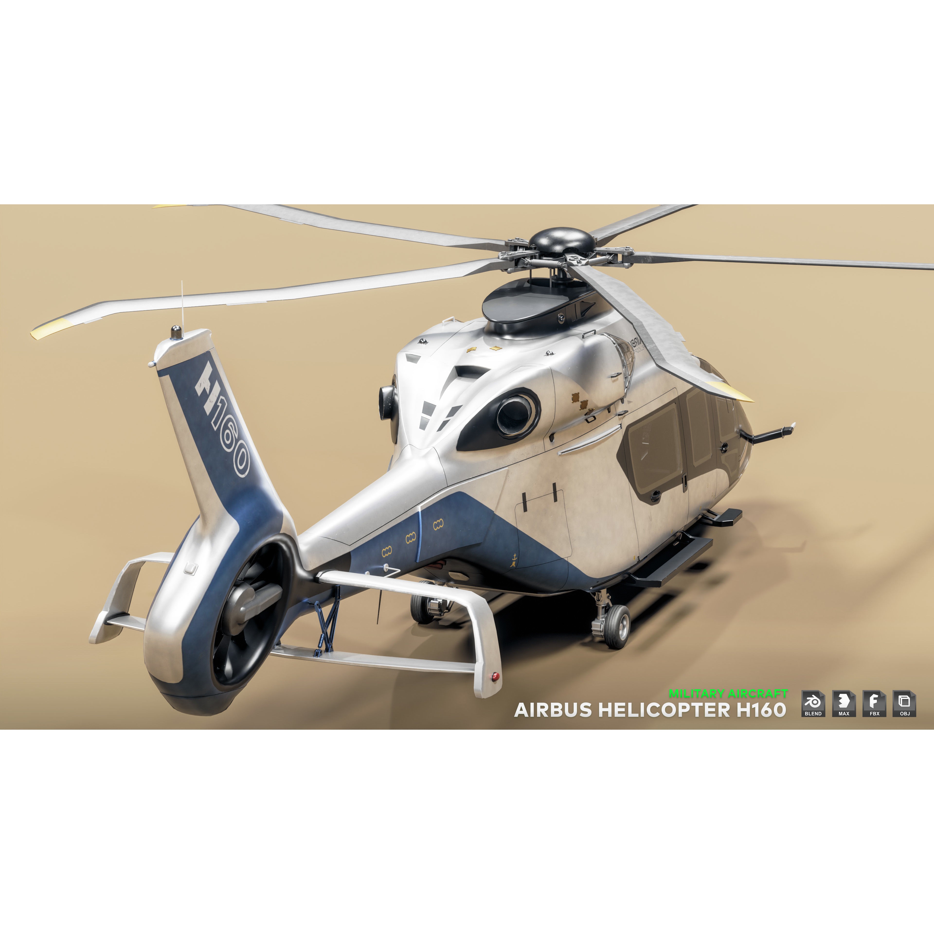 Airbus Helicopter H160 - Low-Poly Game-Ready 3D Model - View 11