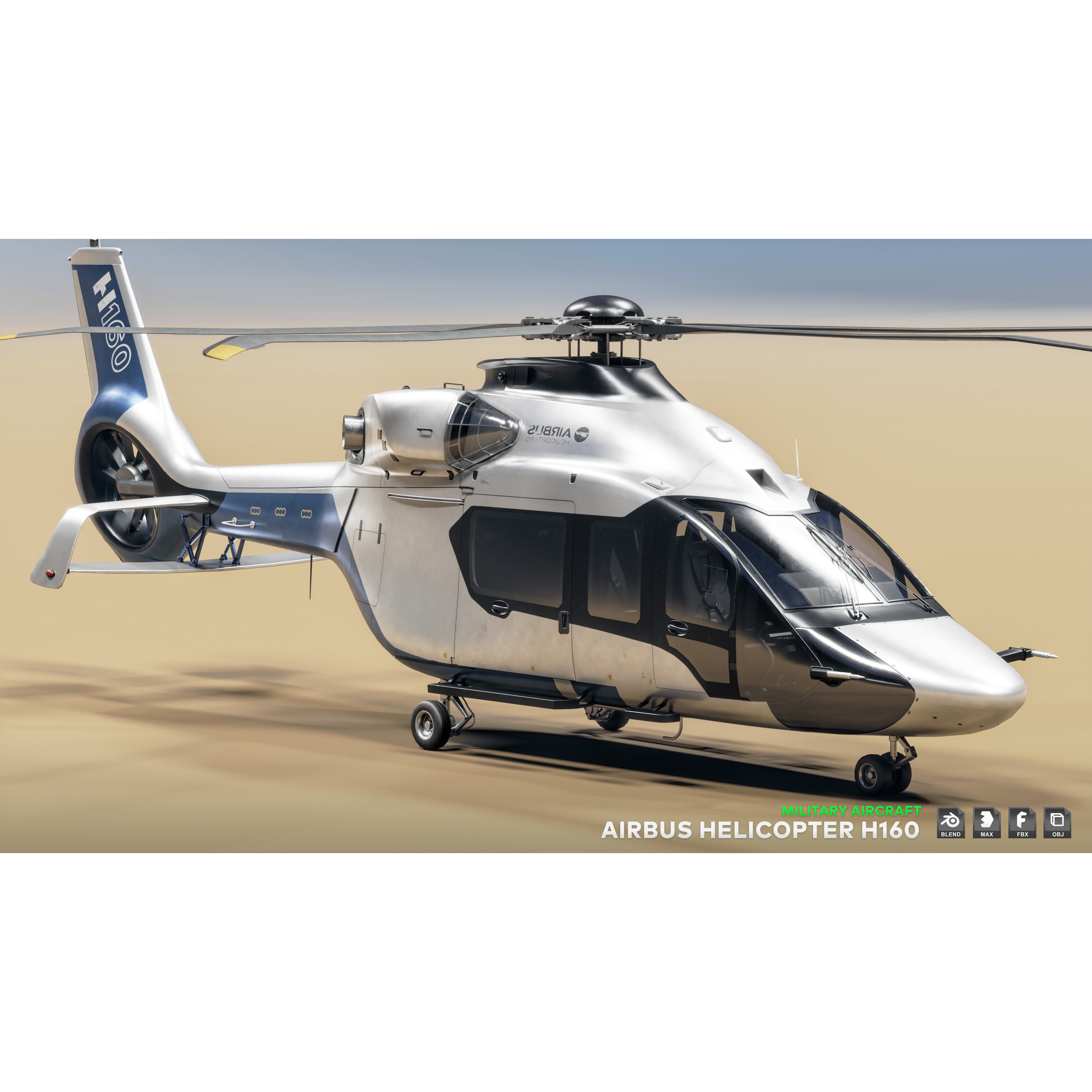 Airbus Helicopter H160 - Low-Poly Game-Ready 3D Model - View 12