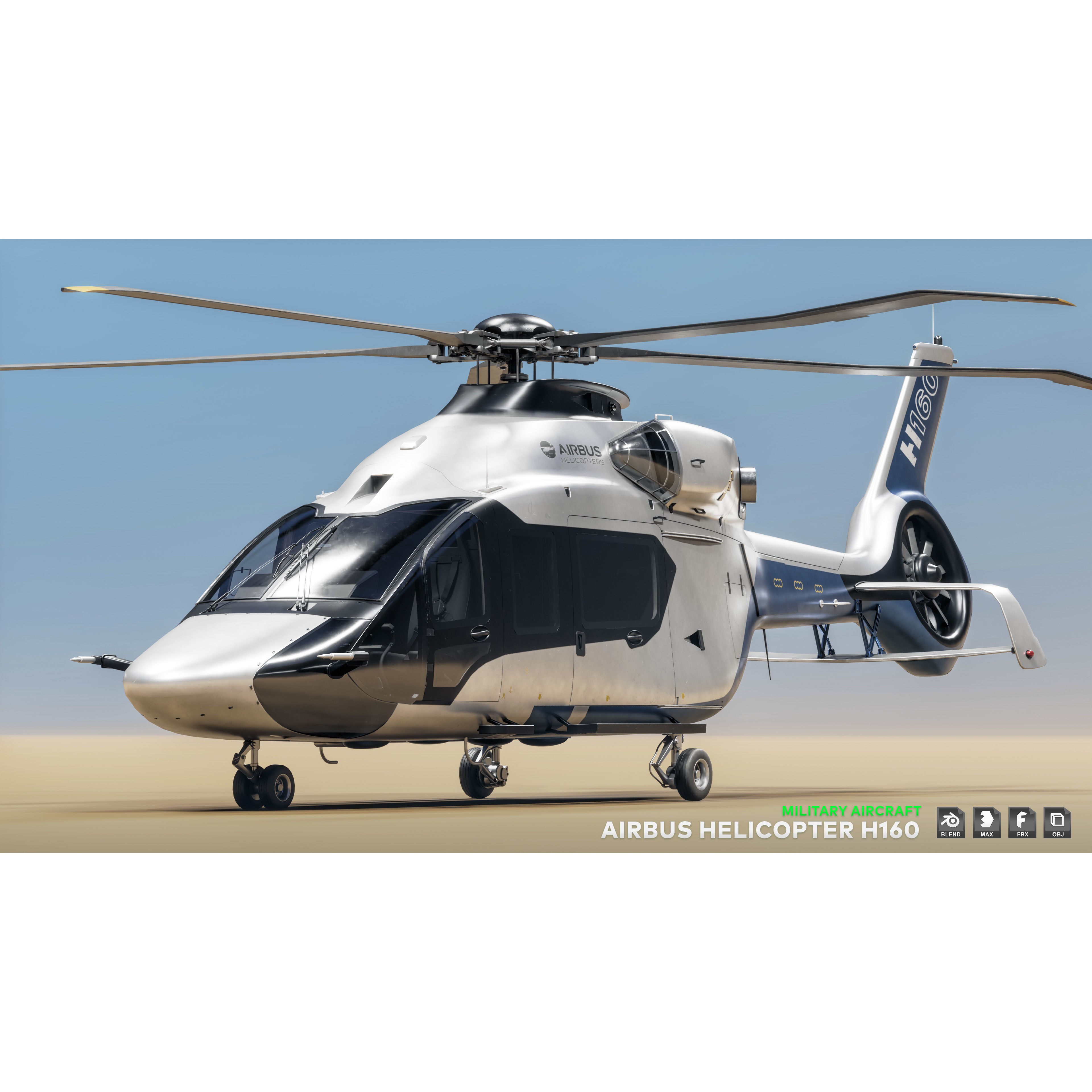 Airbus Helicopter H160 - Low-Poly Game-Ready 3D Model - View 3