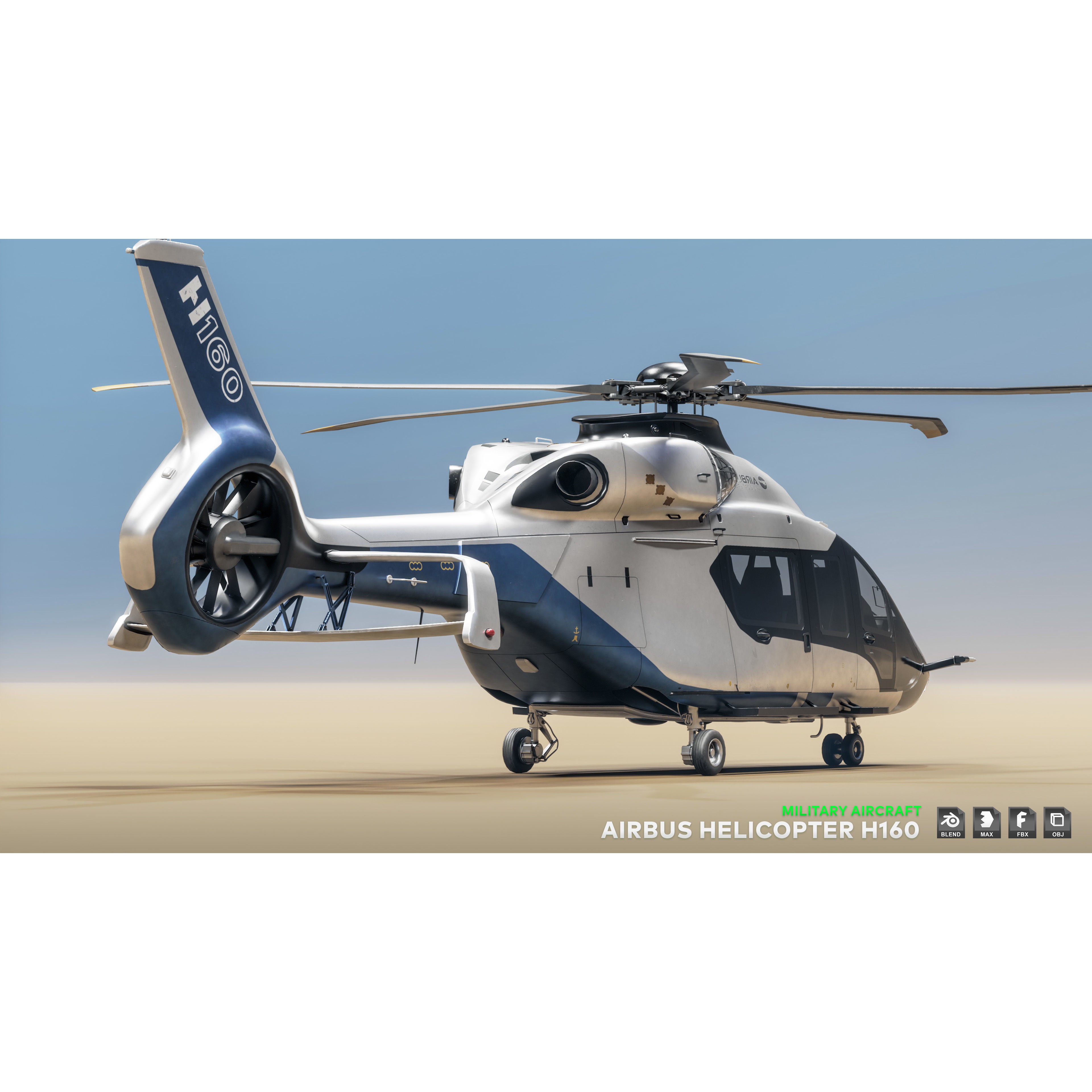 Airbus Helicopter H160 - Low-Poly Game-Ready 3D Model - View 4
