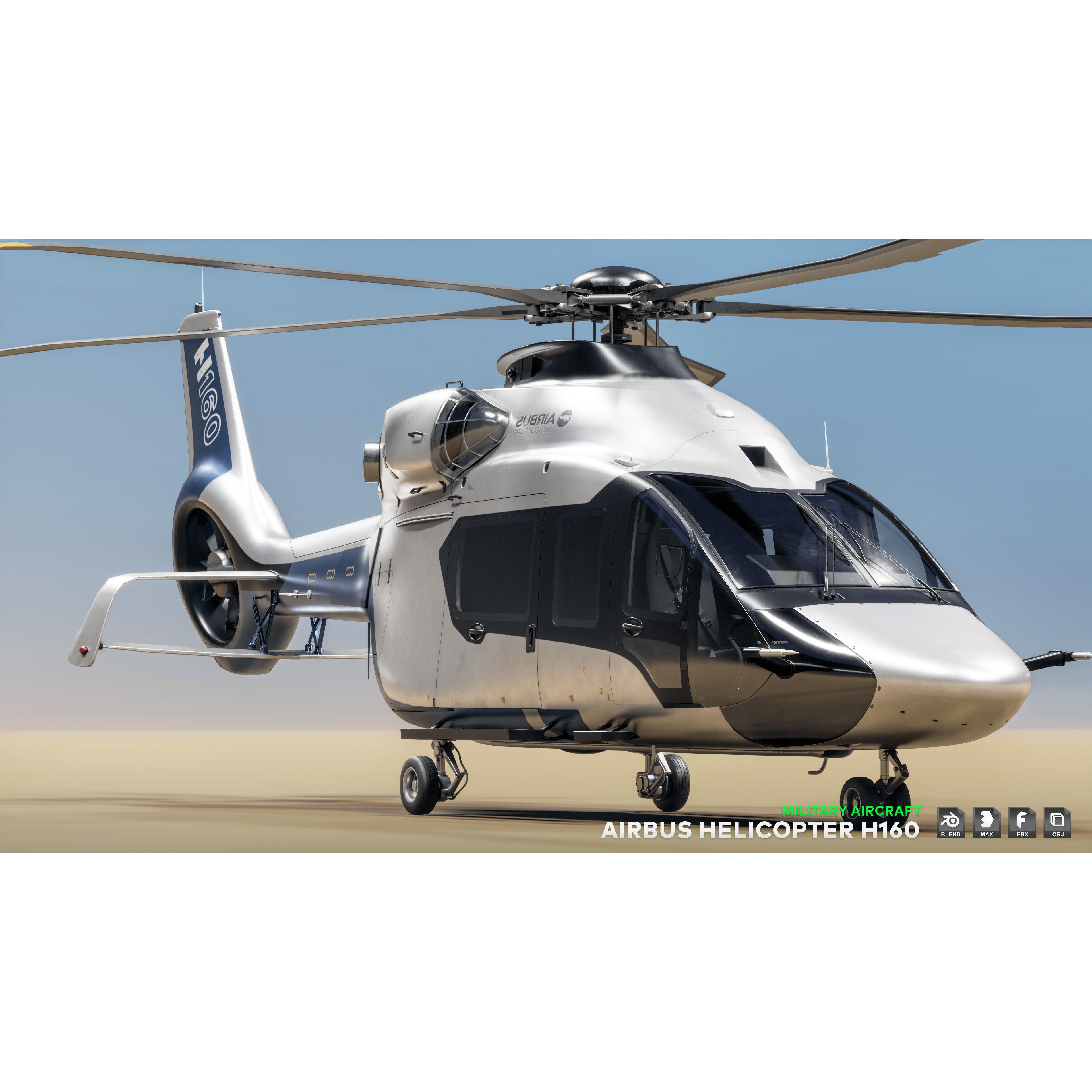 Airbus Helicopter H160 - Low-Poly Game-Ready 3D Model - View 9