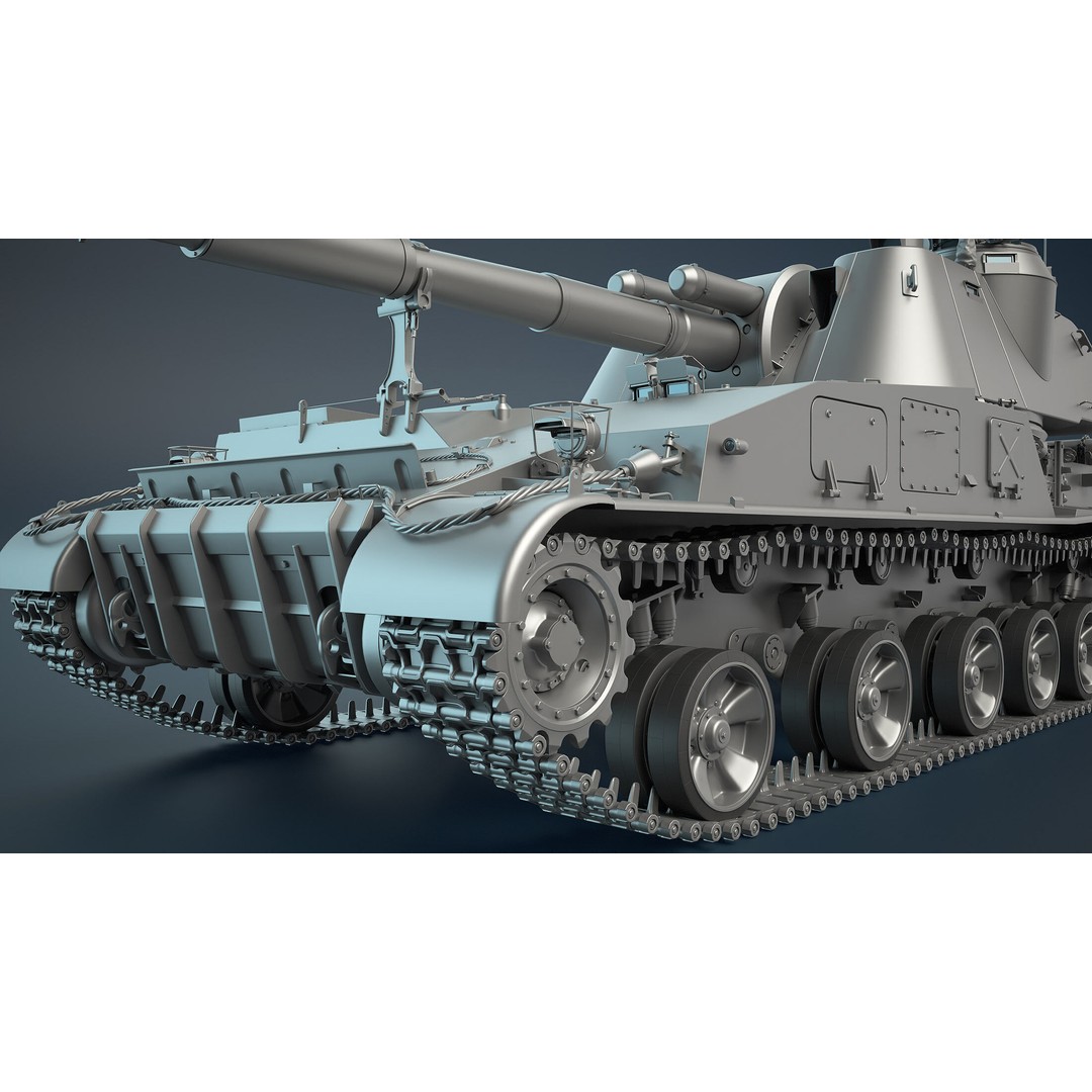 2S3 Akatsiya 3D Model – High Poly Self-Propelled Gun, Blender, FBX, OBJ - View 10