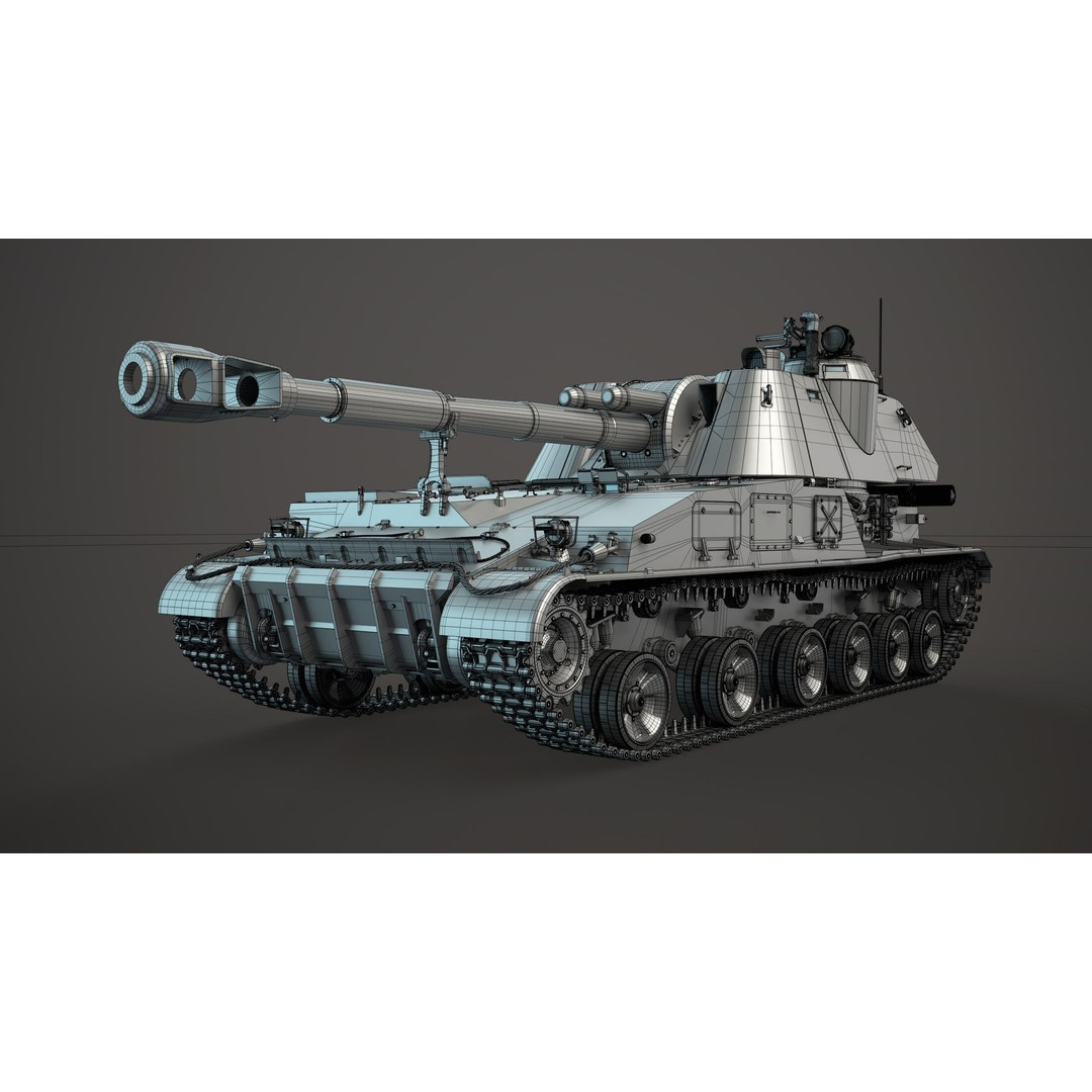 2S3 Akatsiya 3D Model – High Poly Self-Propelled Gun, Blender, FBX, OBJ - View 11