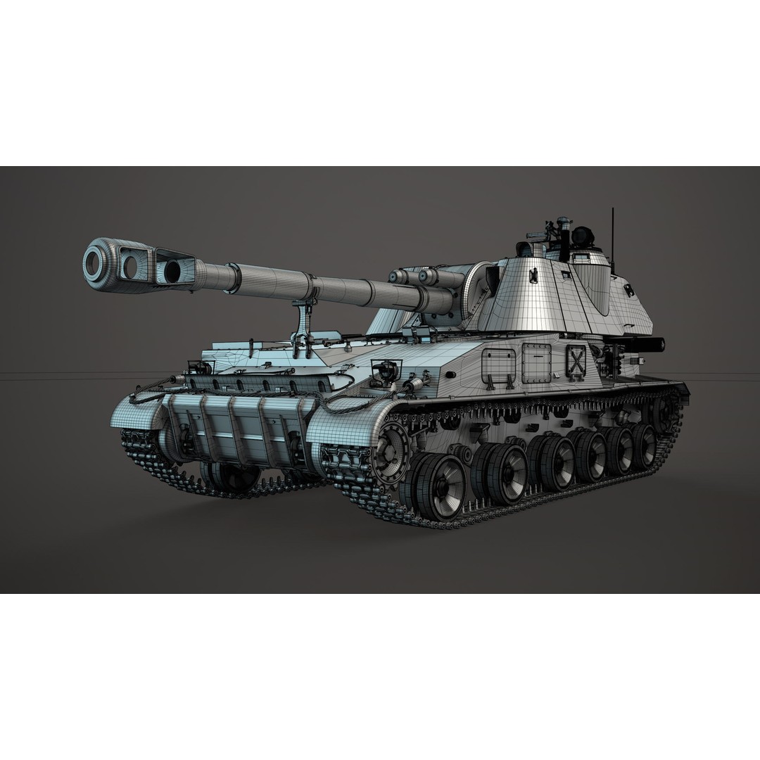 2S3 Akatsiya 3D Model – High Poly Self-Propelled Gun, Blender, FBX, OBJ - View 12