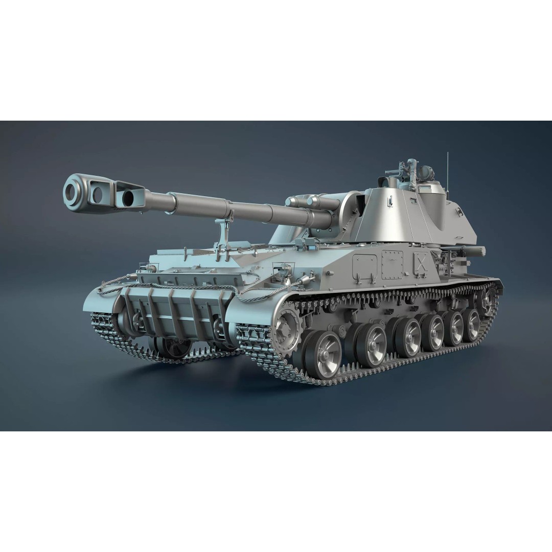 2S3 Akatsiya 3D Model – High Poly Self-Propelled Gun, Blender, FBX, OBJ - View 2