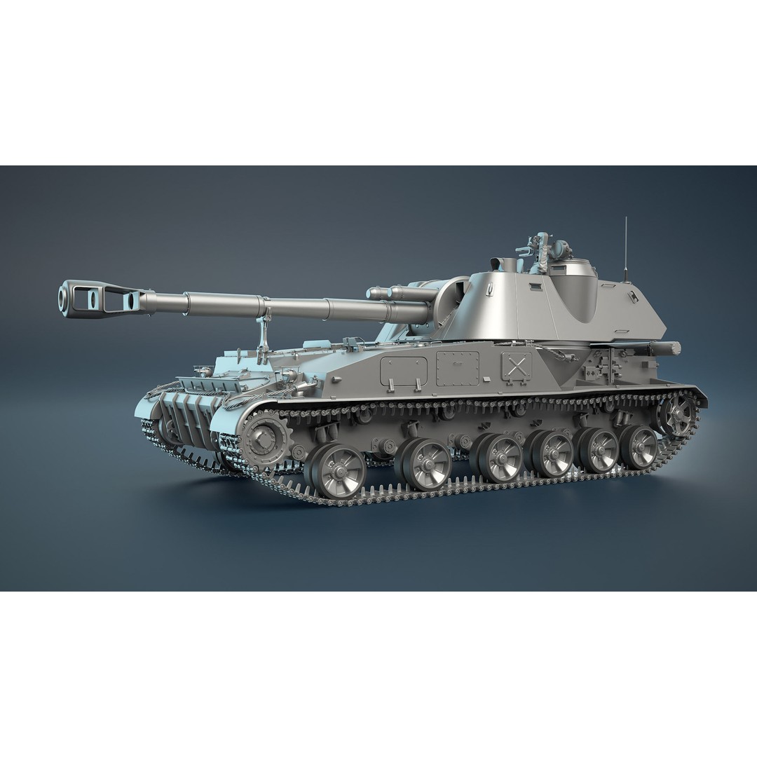2S3 Akatsiya 3D Model – High Poly Self-Propelled Gun, Blender, FBX, OBJ - View 3