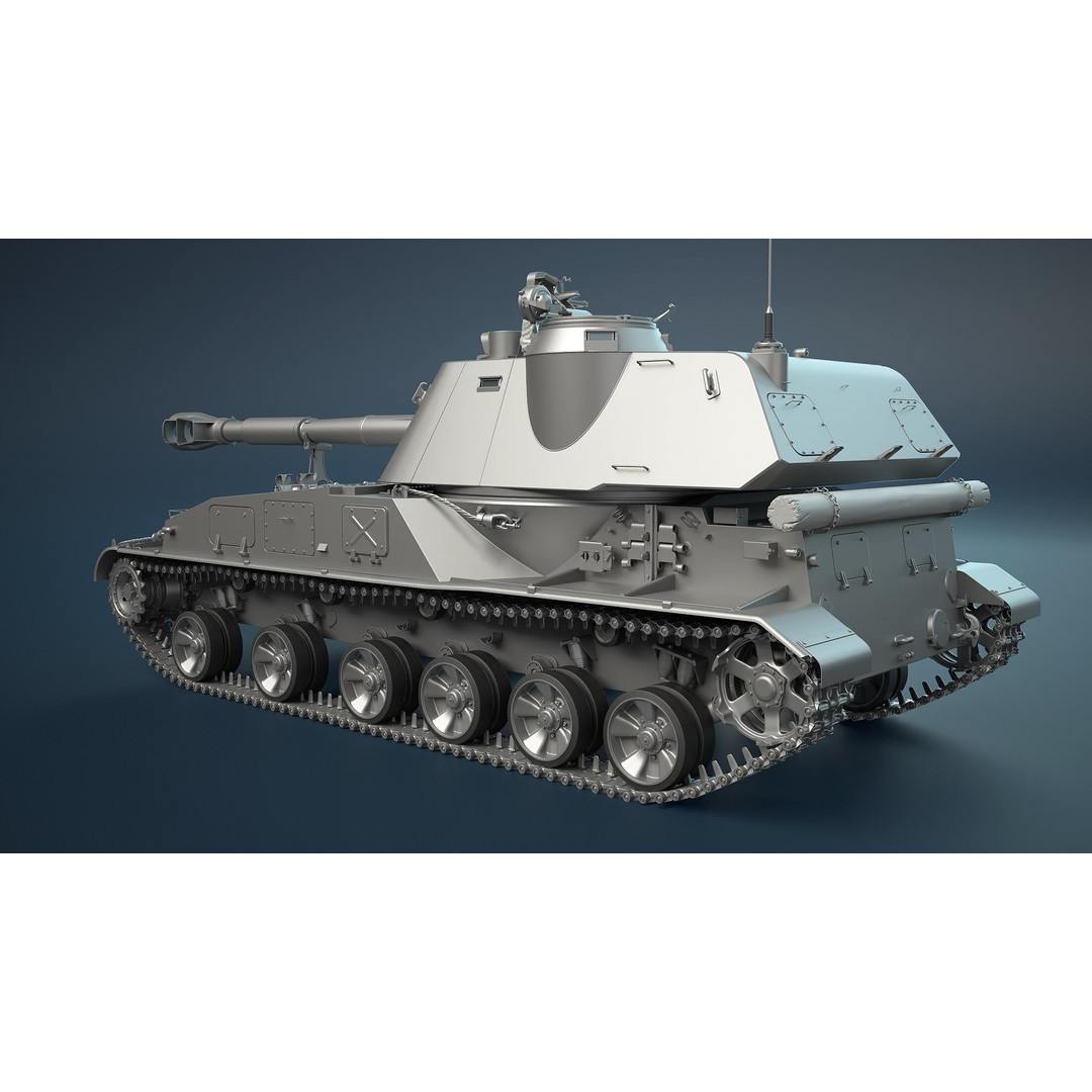 2S3 Akatsiya 3D Model – High Poly Self-Propelled Gun, Blender, FBX, OBJ - View 4