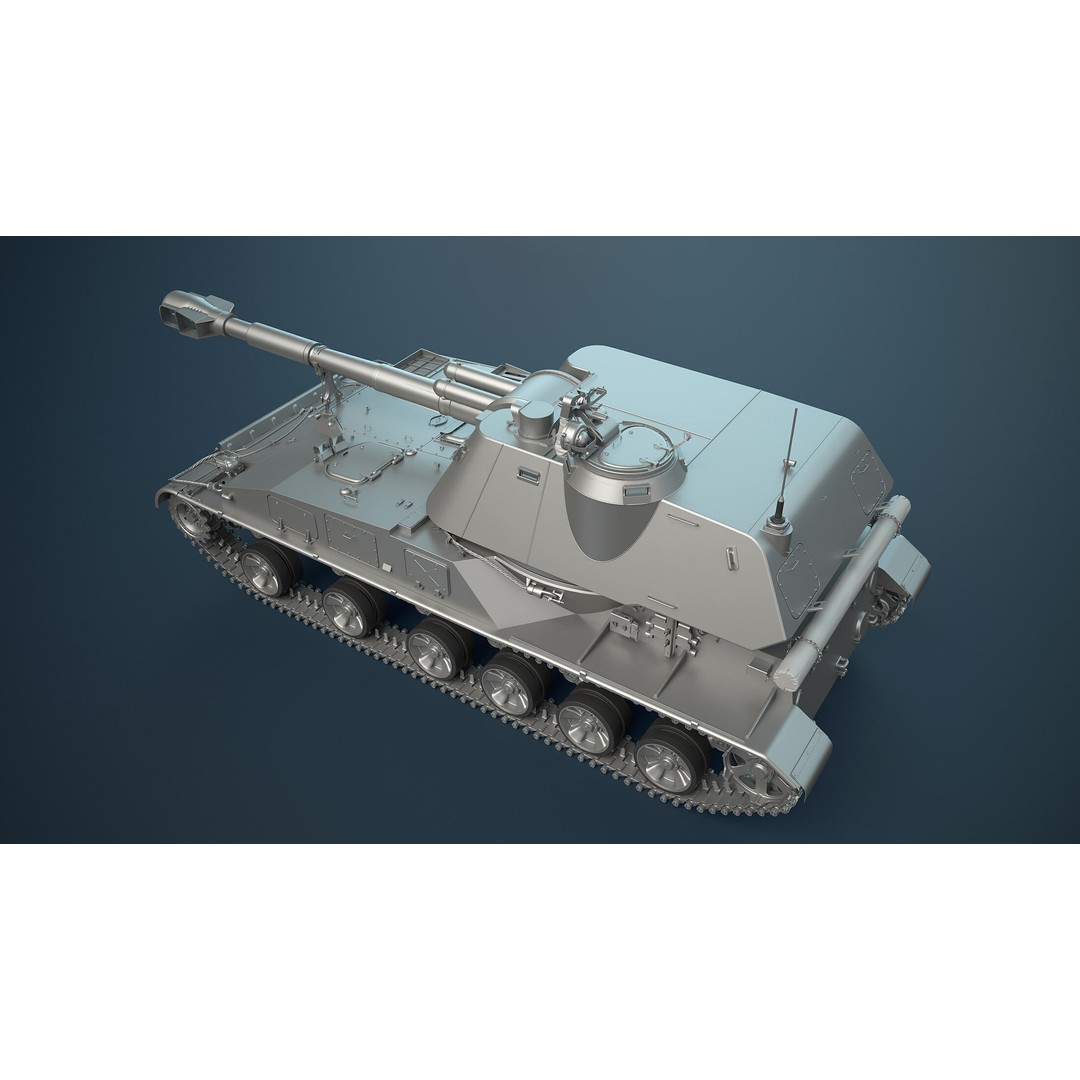 2S3 Akatsiya 3D Model – High Poly Self-Propelled Gun, Blender, FBX, OBJ - View 5