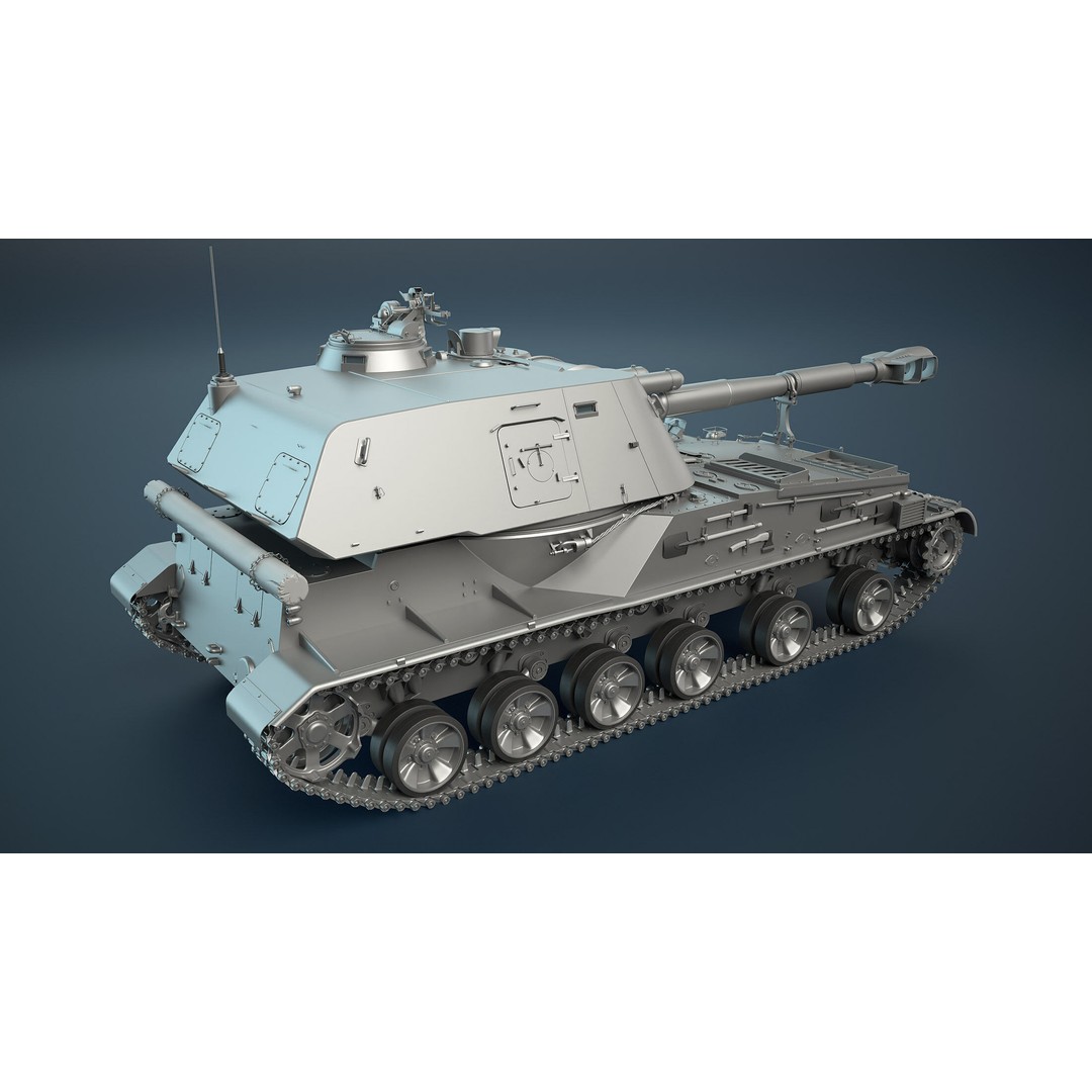 2S3 Akatsiya 3D Model – High Poly Self-Propelled Gun, Blender, FBX, OBJ - View 7