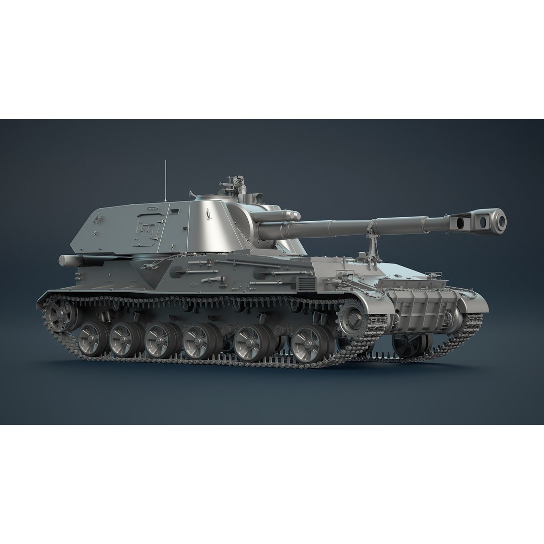 2S3 Akatsiya 3D Model – High Poly Self-Propelled Gun, Blender, FBX, OBJ - View 8