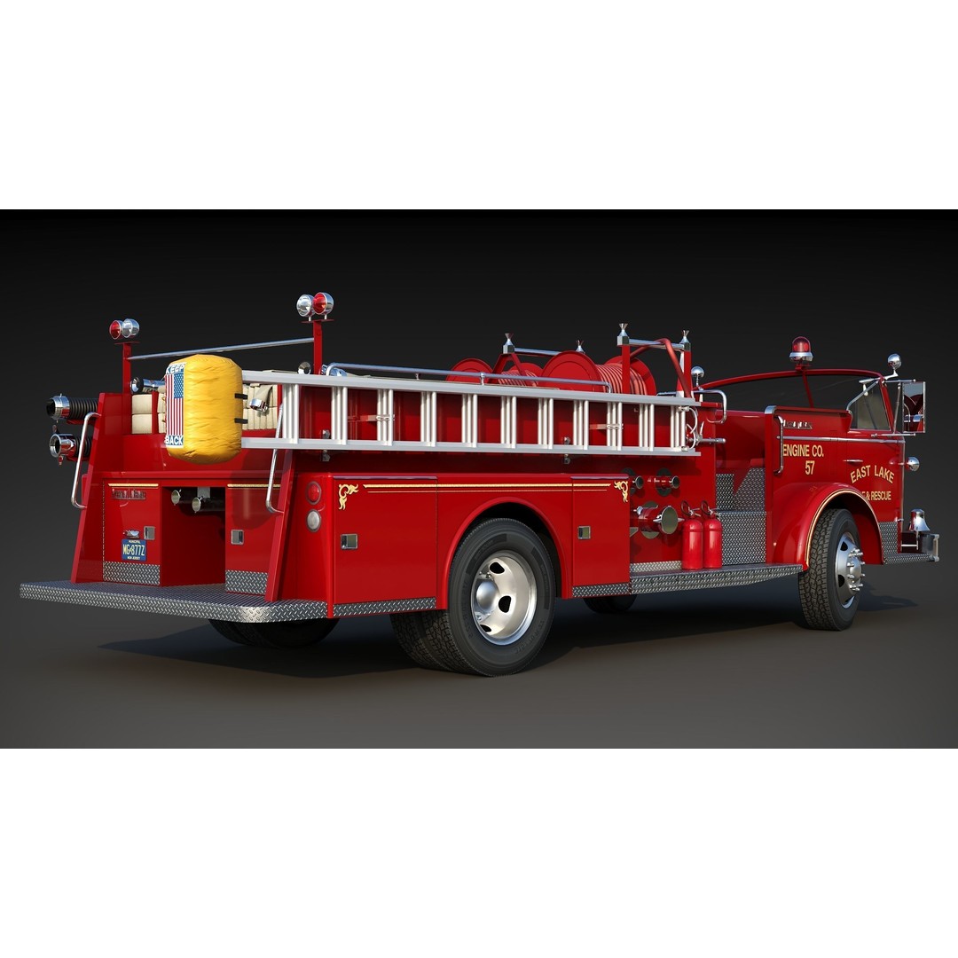 American La France 900 Fire Truck 3D Model – Low Poly PBR Game Asset, FBX - View 10