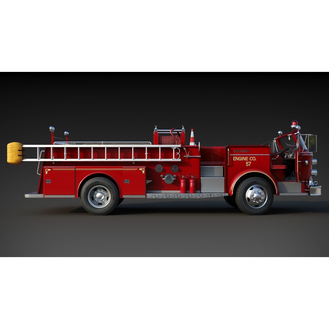 American La France 900 Fire Truck 3D Model – Low Poly PBR Game Asset, FBX - View 11