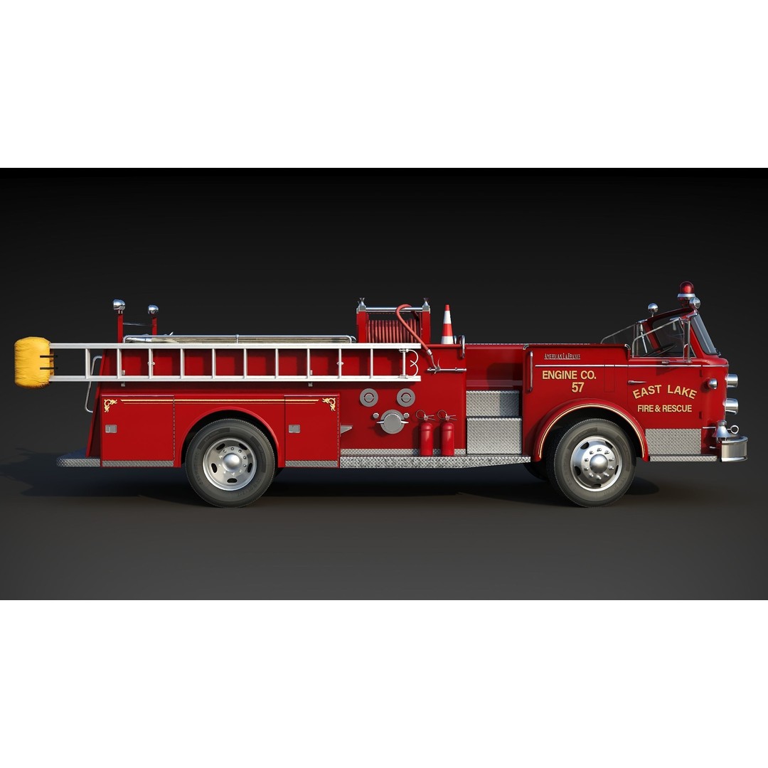 American La France 900 Fire Truck 3D Model – Low Poly PBR Game Asset, FBX - View 12