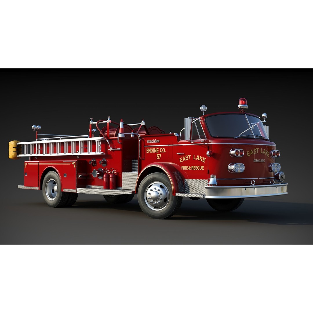 American La France 900 Fire Truck 3D Model – Low Poly PBR Game Asset, FBX - View 13