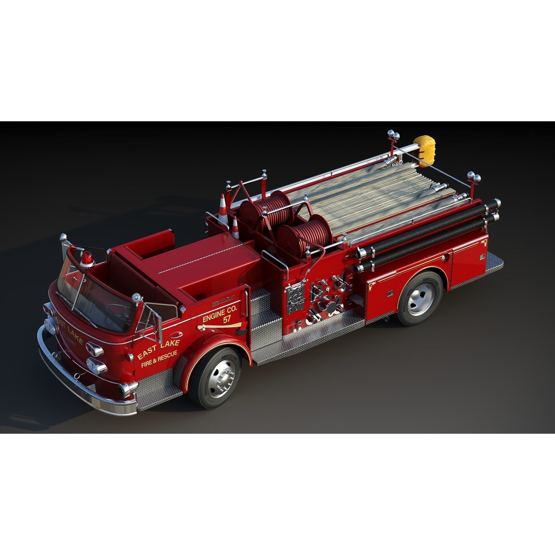 American La France 900 Fire Truck 3D Model – Low Poly PBR Game Asset, FBX - View 15