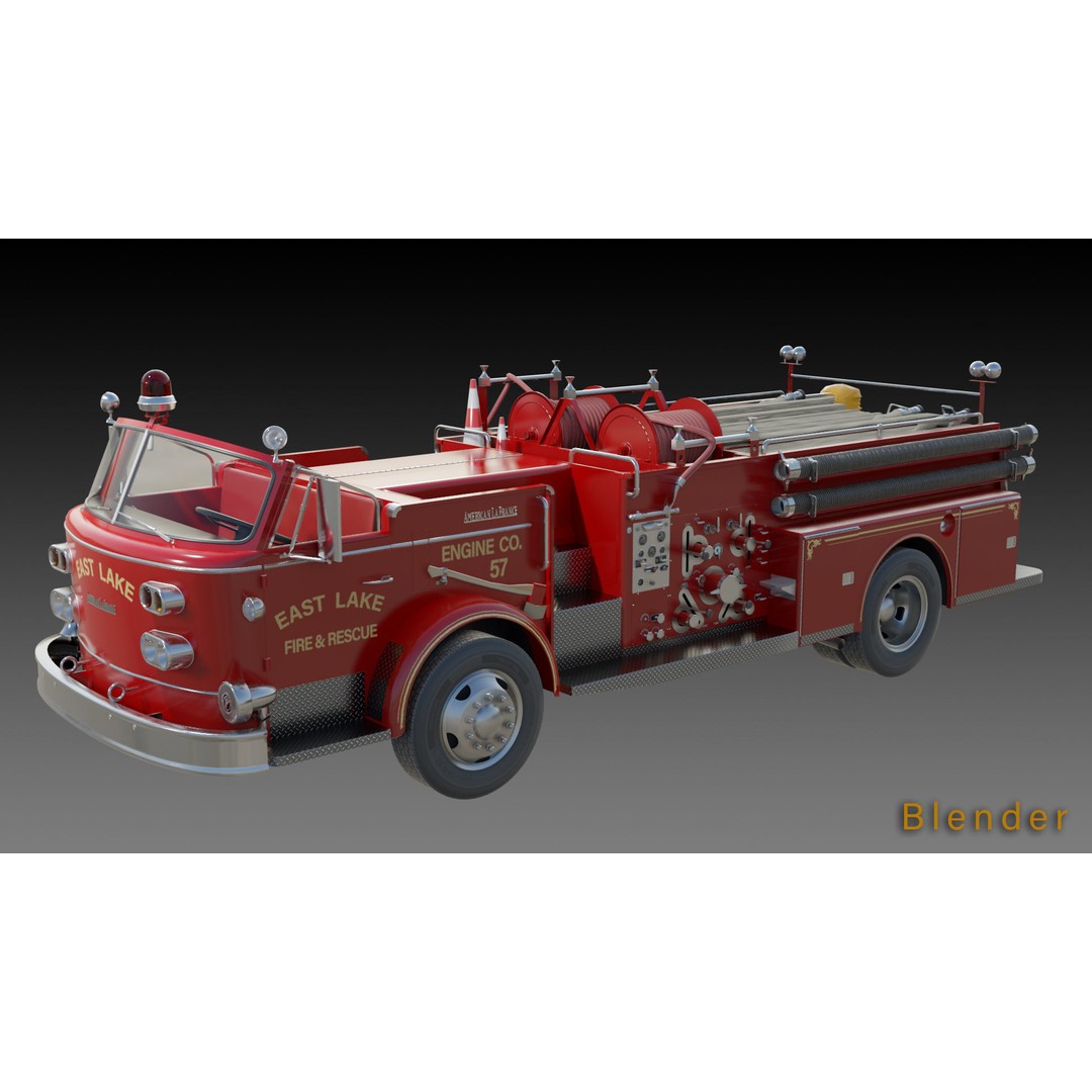American La France 900 Fire Truck 3D Model – Low Poly PBR Game Asset, FBX - View 24