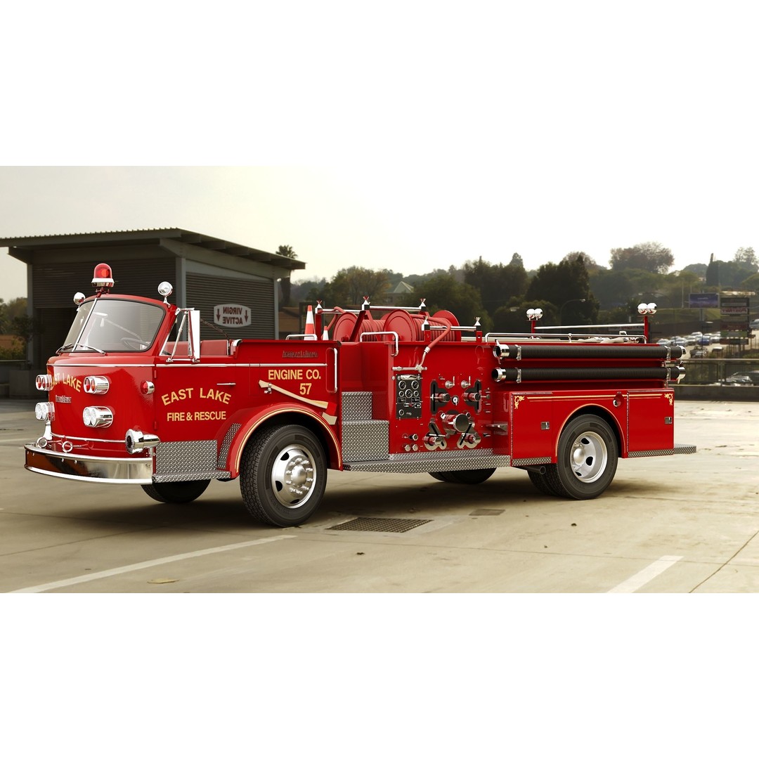 American La France 900 Fire Truck 3D Model – Low Poly PBR Game Asset, FBX - View 25