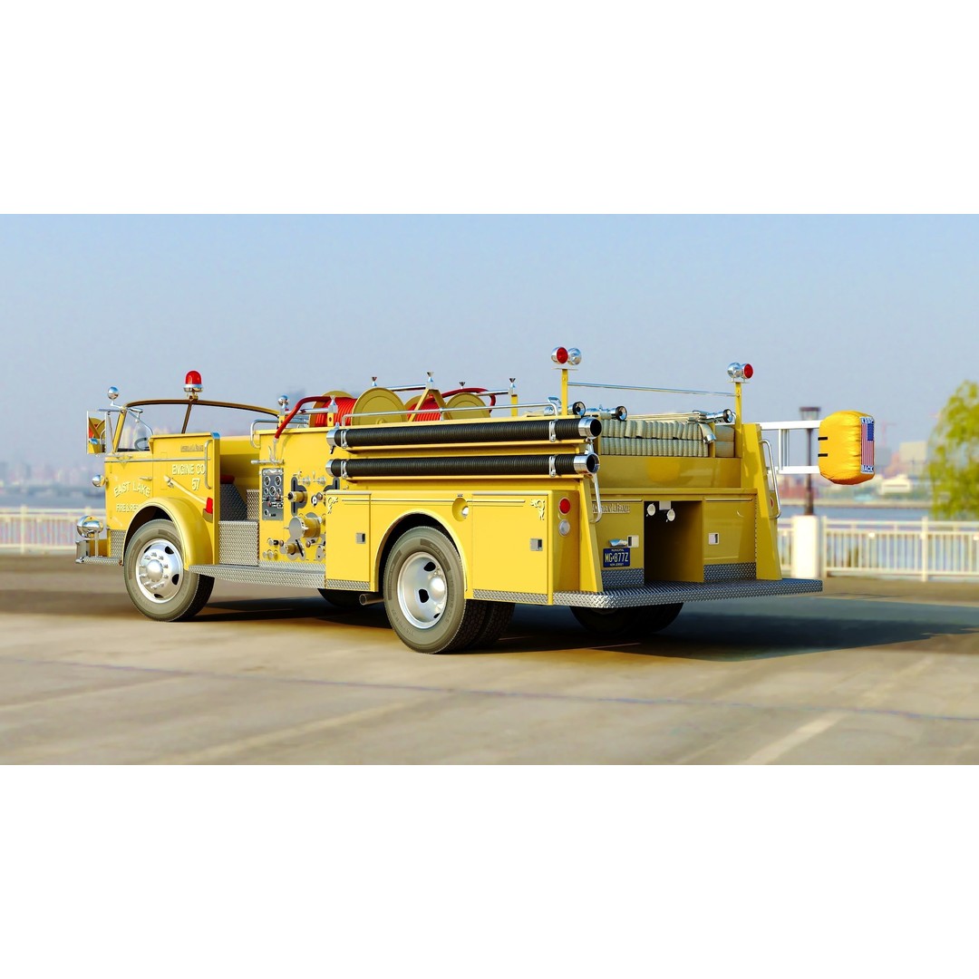 American La France 900 Fire Truck 3D Model – Low Poly PBR Game Asset, FBX - View 26