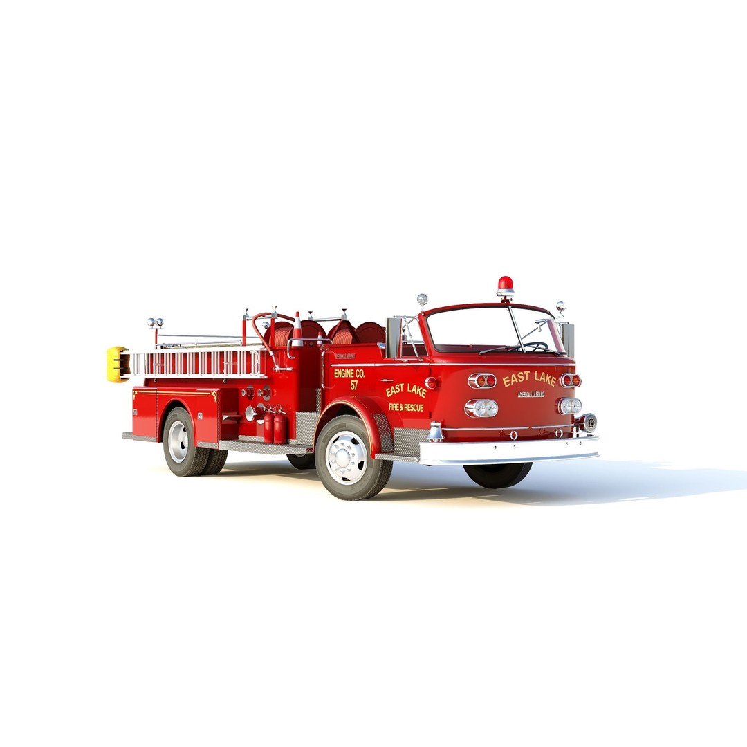 American La France 900 Fire Truck 3D Model – Low Poly PBR Game Asset, FBX - View 27