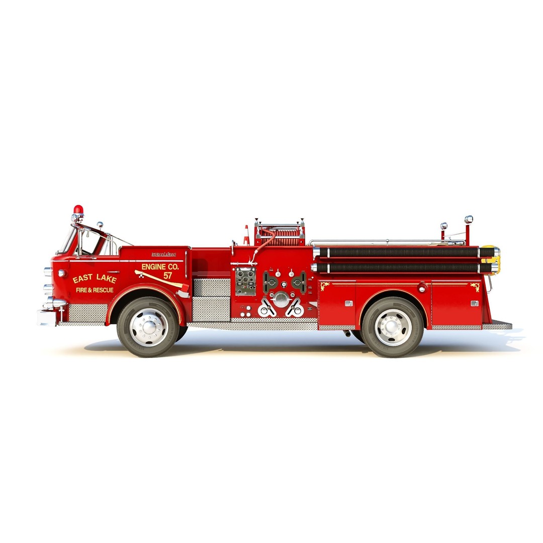 American La France 900 Fire Truck 3D Model – Low Poly PBR Game Asset, FBX - View 28
