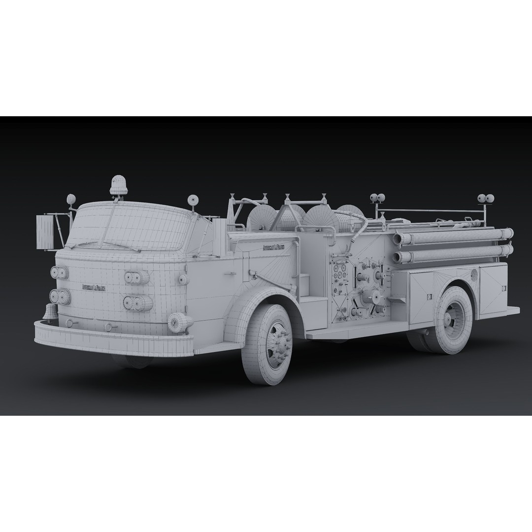 American La France 900 Fire Truck 3D Model – Low Poly PBR Game Asset, FBX - View 29