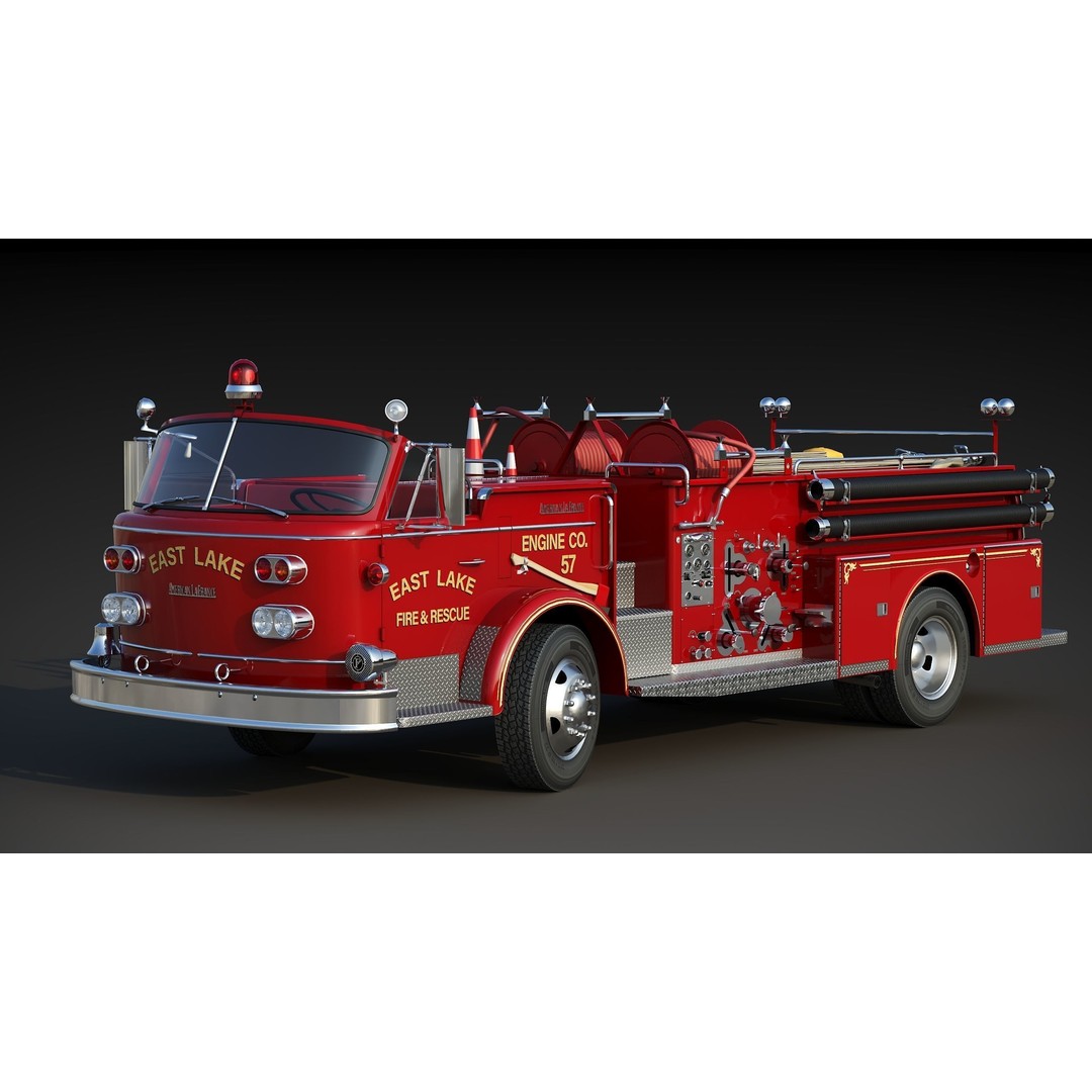 American La France 900 Fire Truck 3D Model – Low Poly PBR Game Asset, FBX - View 3