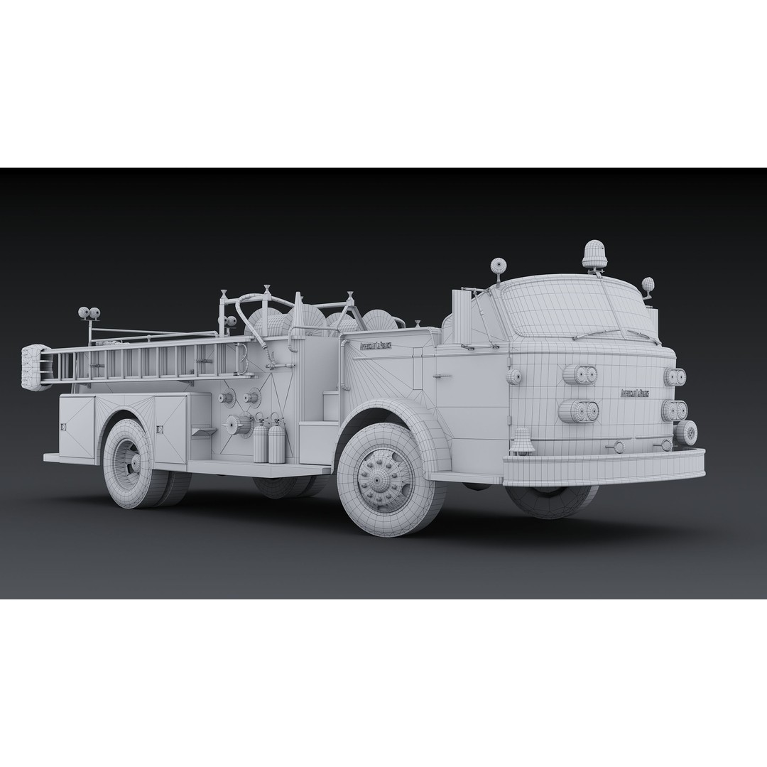 American La France 900 Fire Truck 3D Model – Low Poly PBR Game Asset, FBX - View 34