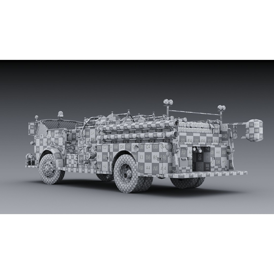 American La France 900 Fire Truck 3D Model – Low Poly PBR Game Asset, FBX - View 38