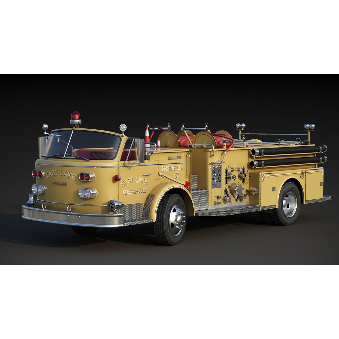 American La France 900 Fire Truck 3D Model – Low Poly PBR Game Asset, FBX - View 4
